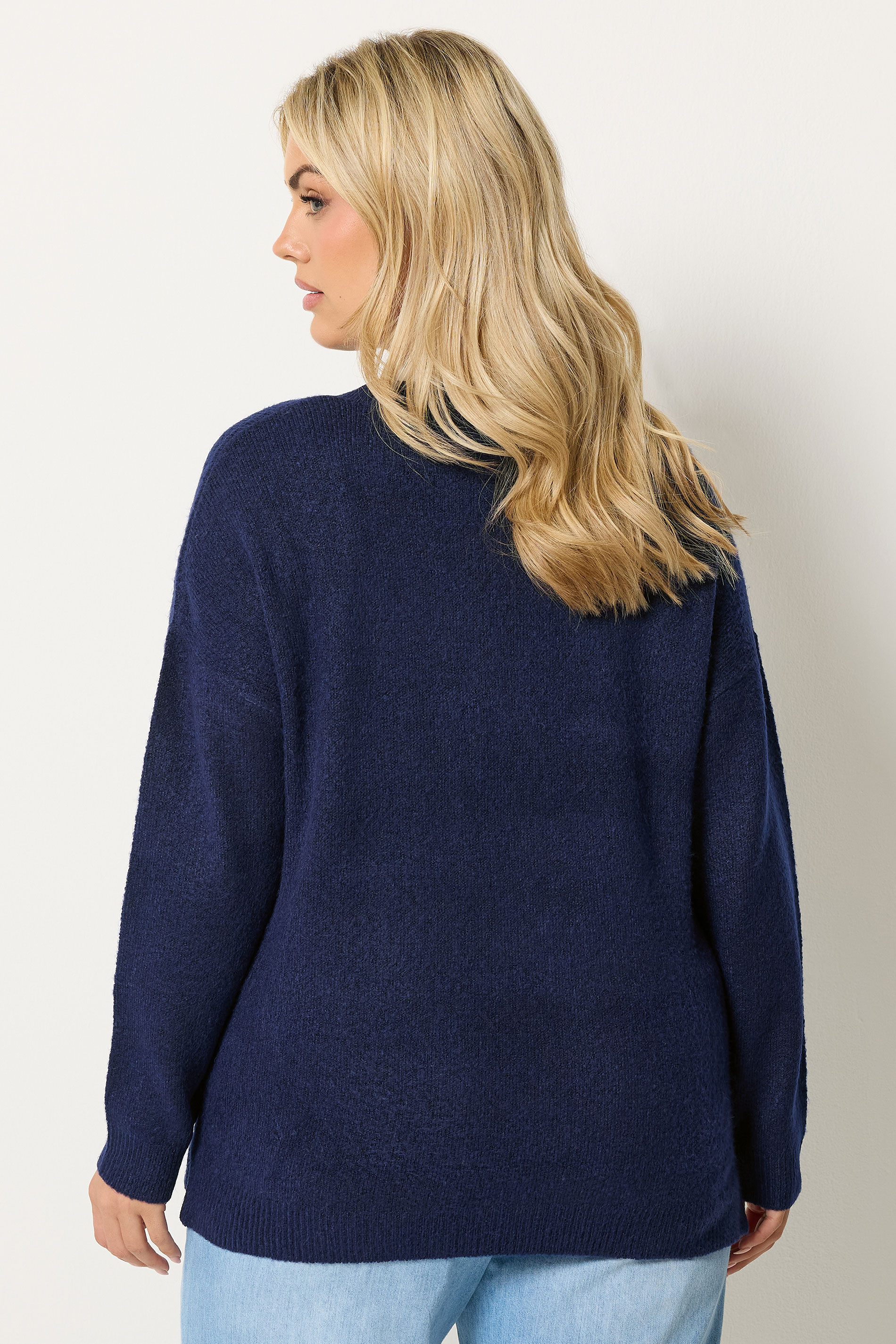 YOURS Plus Size Navy Blue V-Neck Soft Touch Jumper | Yours Clothing 2