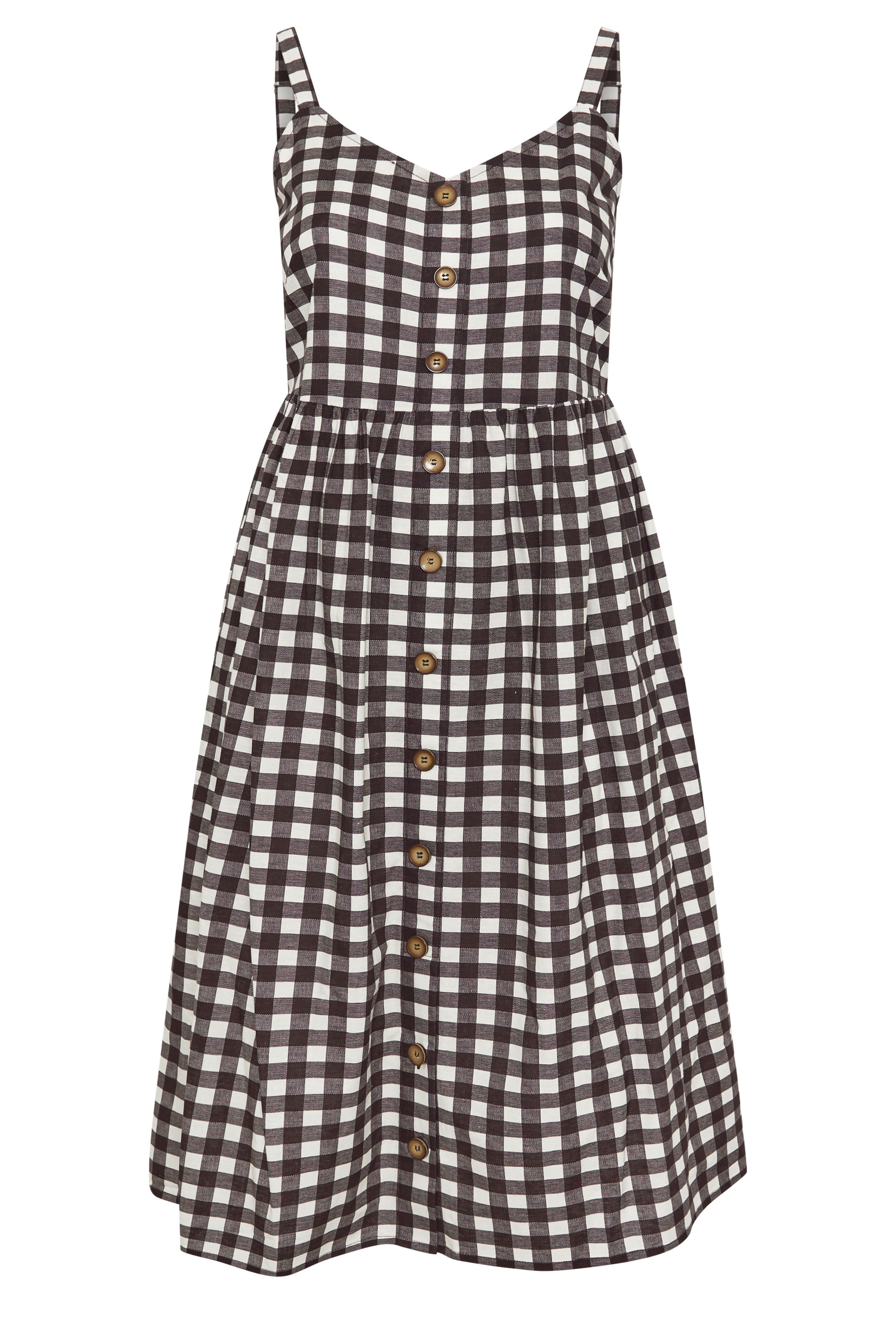 YOURS Plus Size Chocolate Brown Gingham Linen Dress | Yours Clothing 5