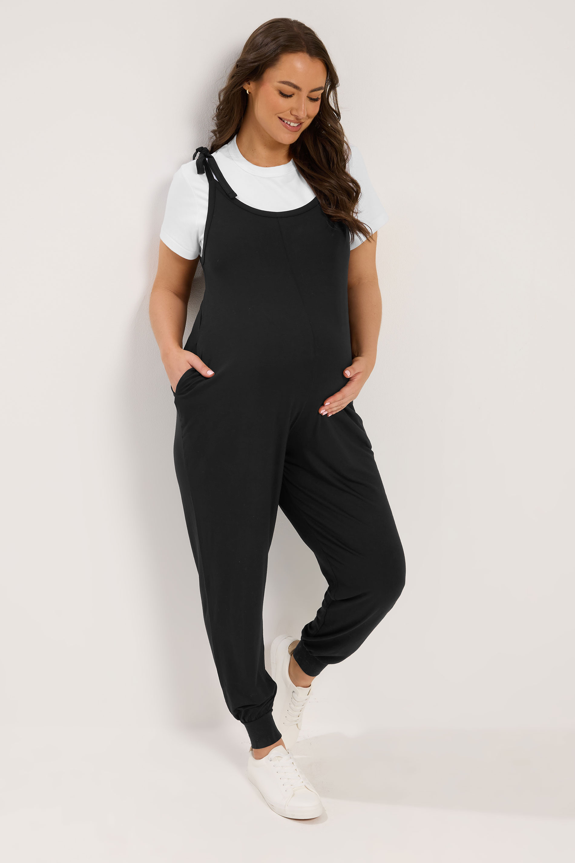 BUMP IT UP MATERNITY Curve Black Oversized Jumpsuit | Yours Clothing 1