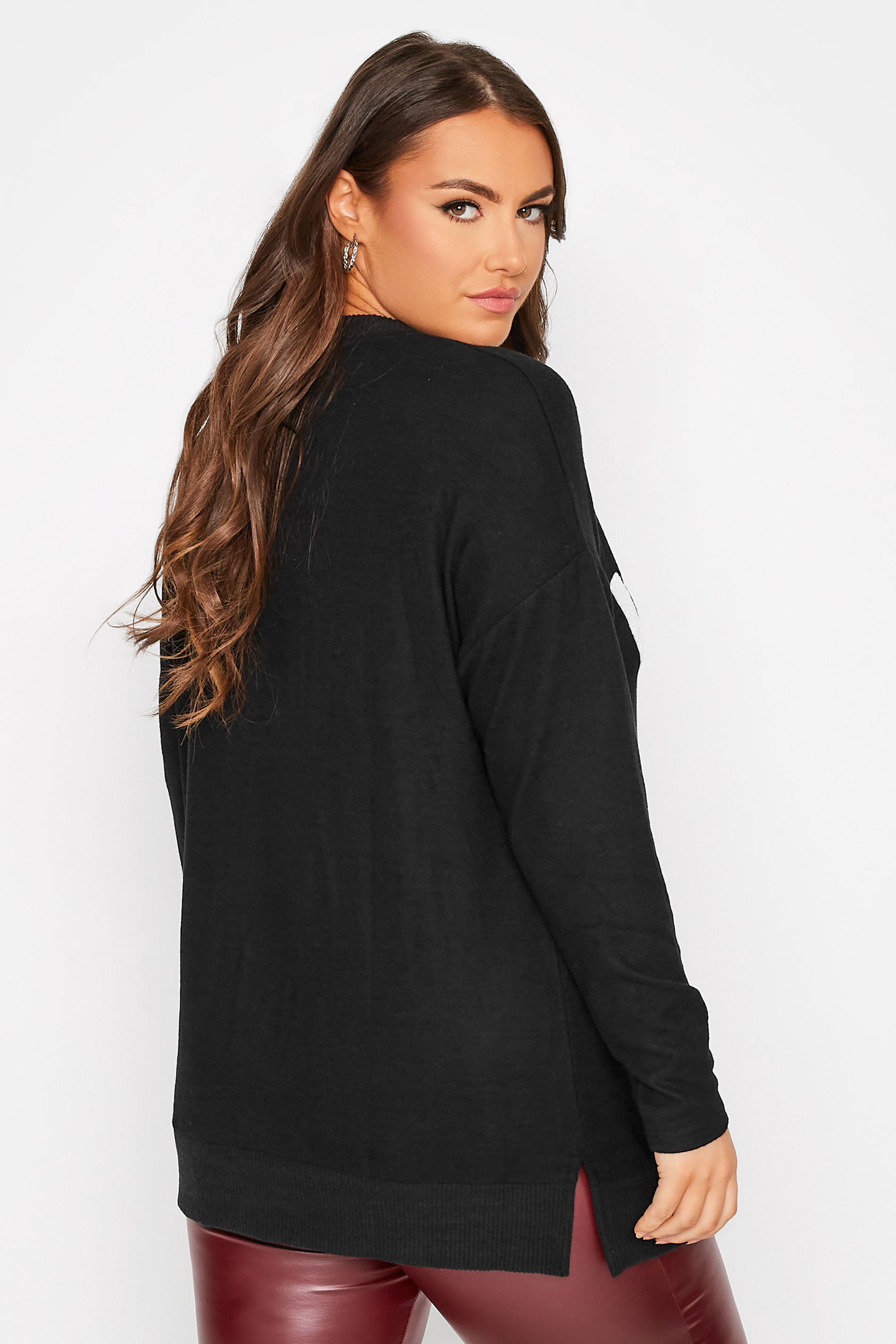 Plus Size Black 'Love' Soft Touch Boucle Jumper | Yours Clothing 3