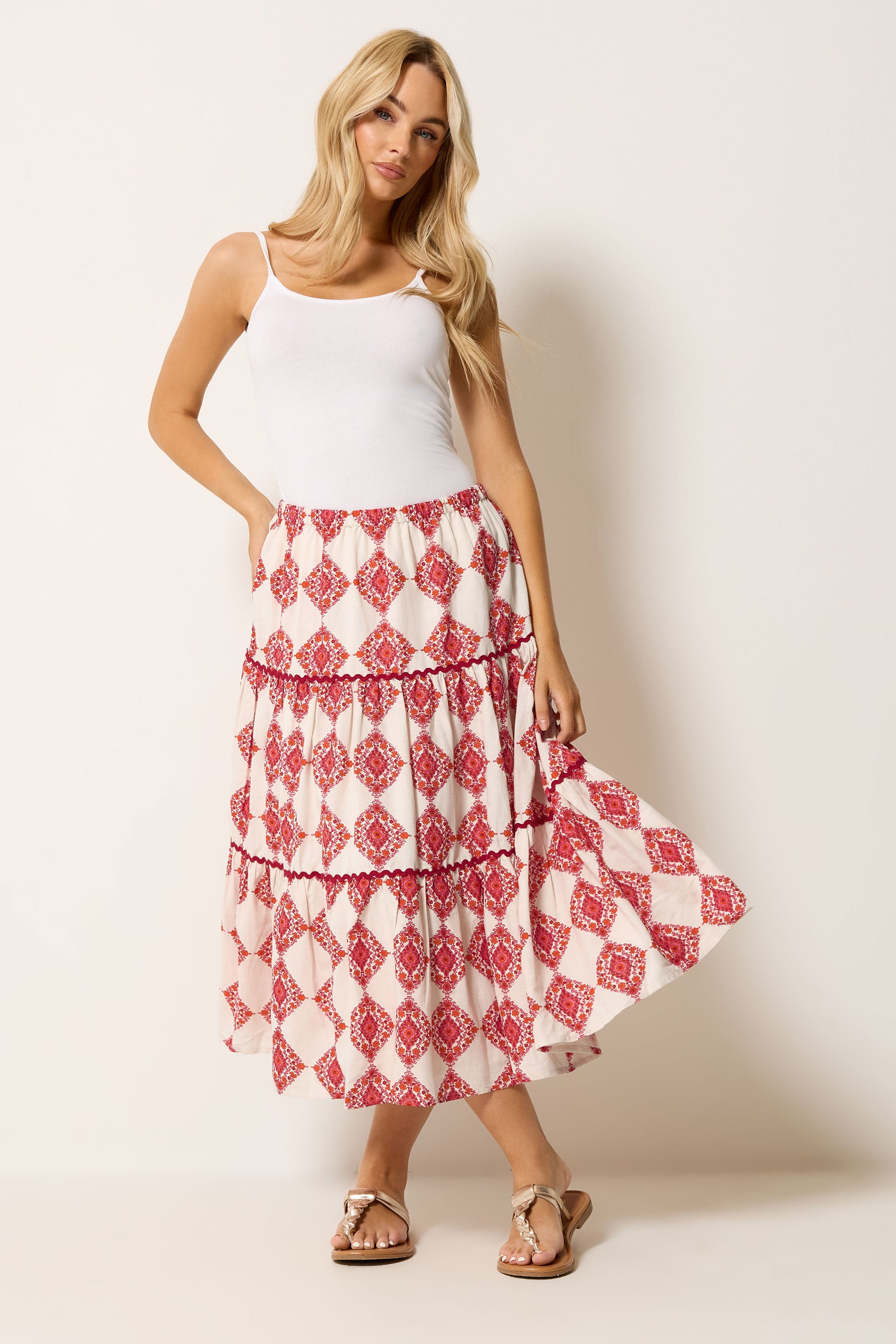 M&Co Ivory White Abstract Tile Print Maxi Skirt | M&Co 2
