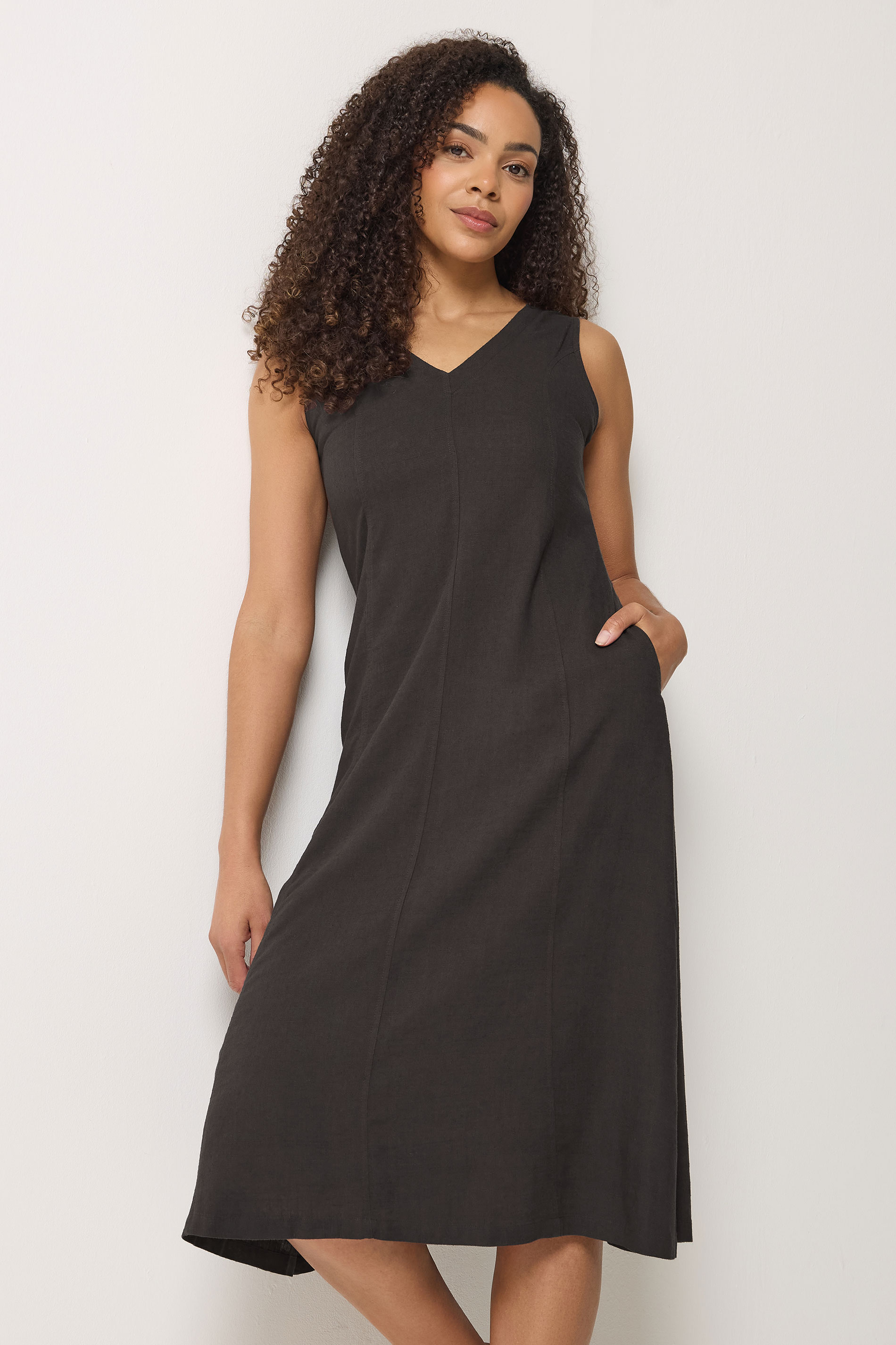 M&Co Chocolate Brown Linen Midi Dress | M&Co 1