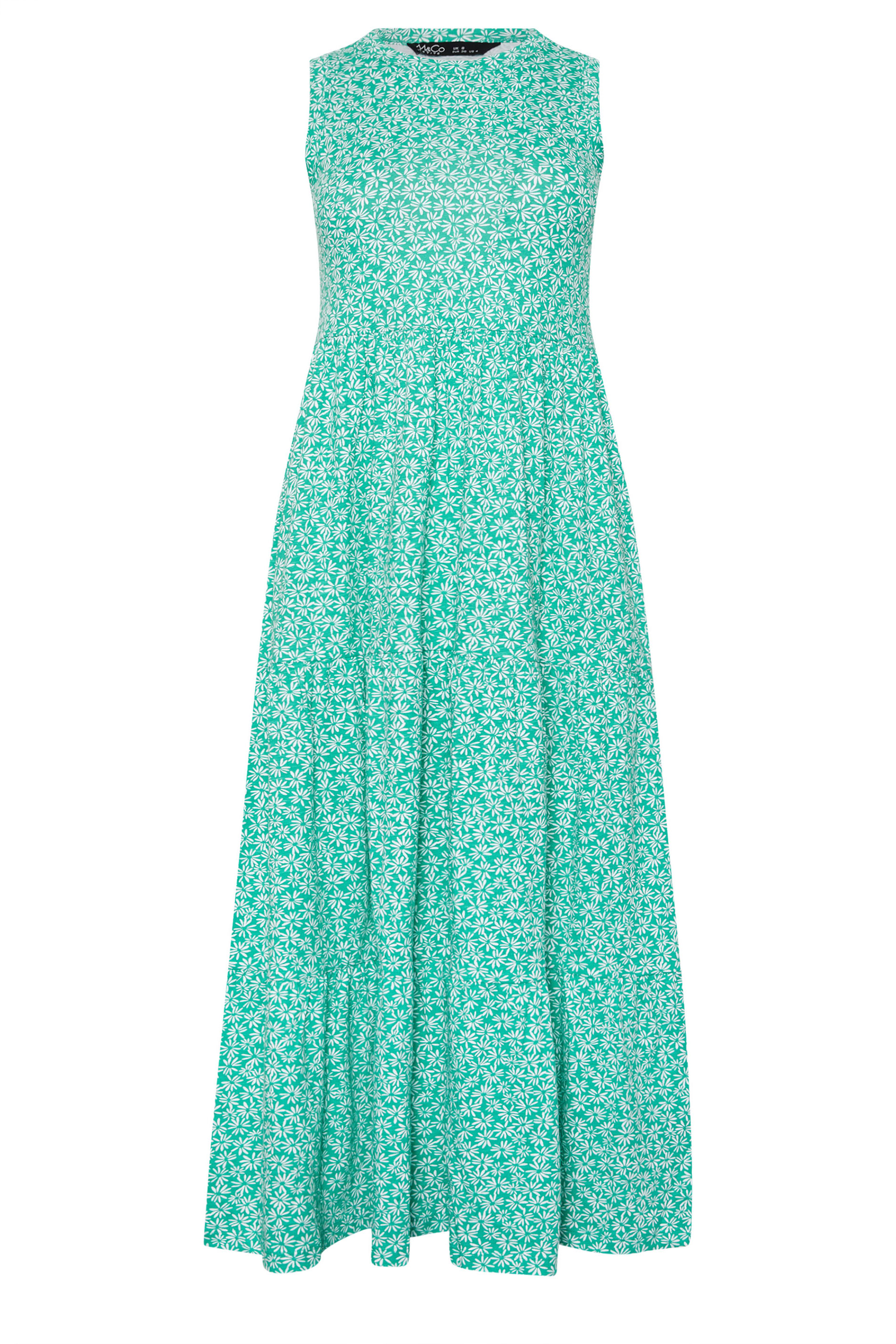 M&Co Petite Green Ditsy Floral Tiered Cotton Maxi Dress | M&Co 5