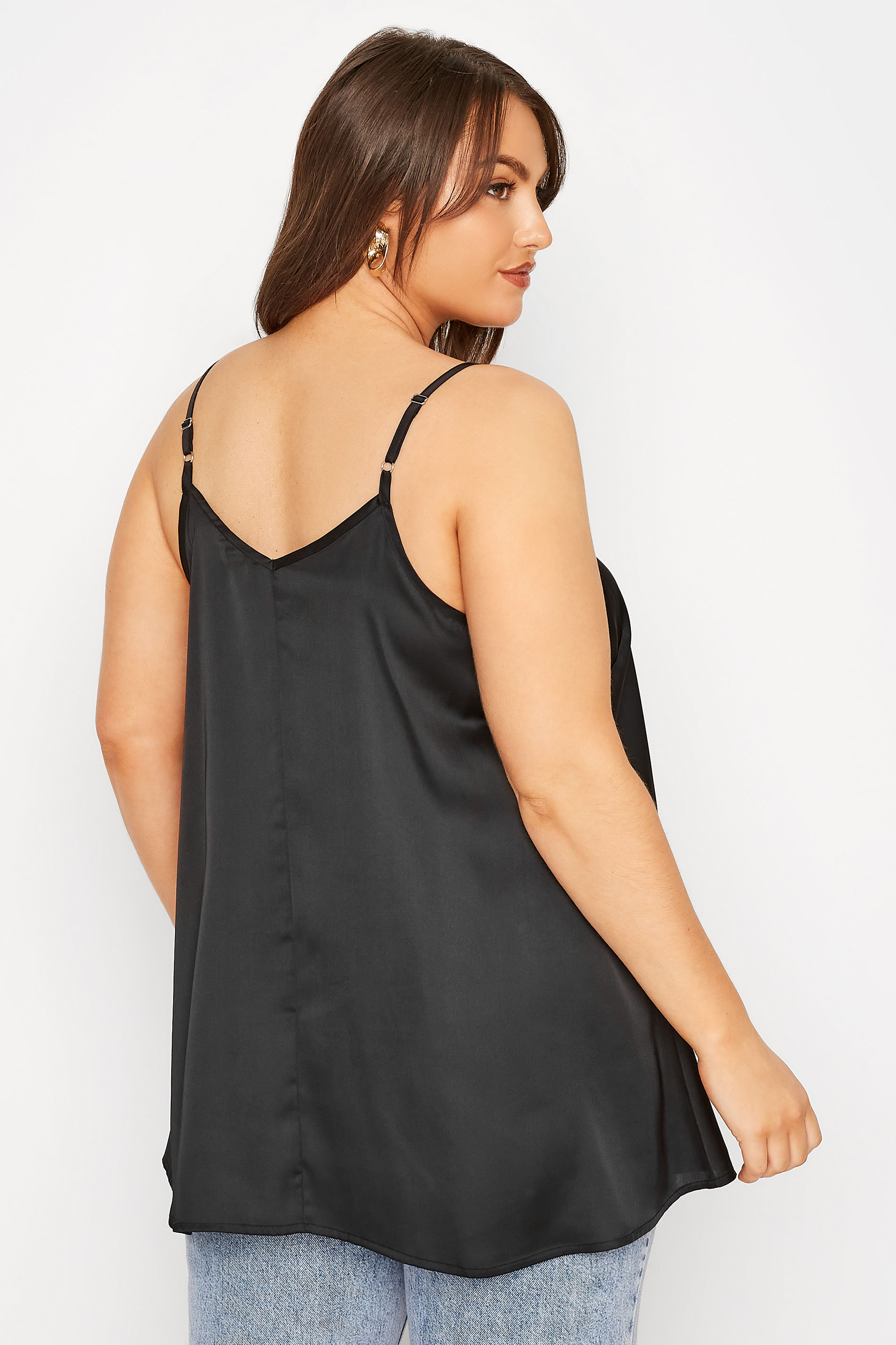 LIMITED COLLECTION Plus Size Black Satin Cami Top | Yours Clothing  3