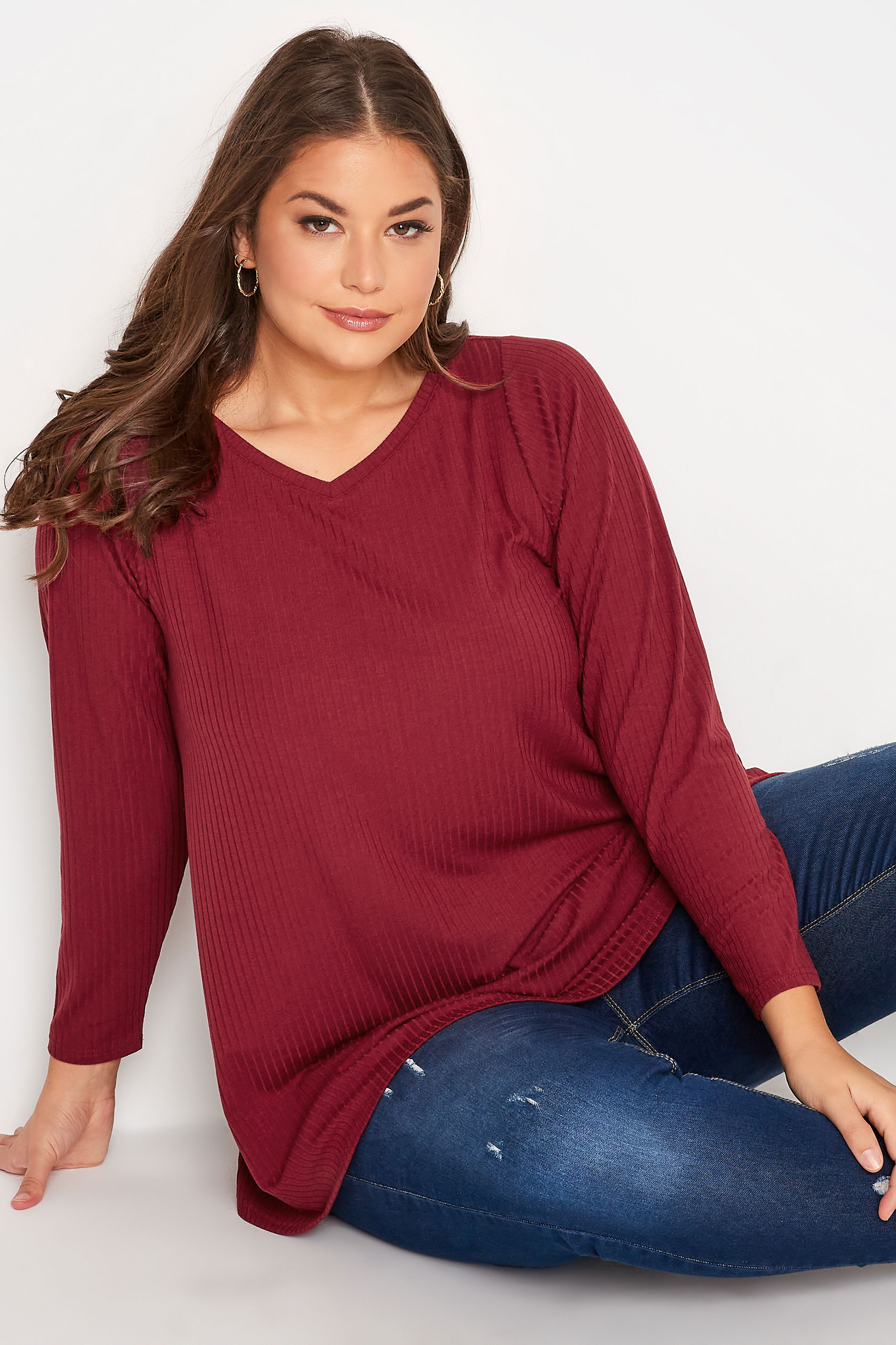 Plus Size Red Long Sleeve Top | Yours Clothing 1