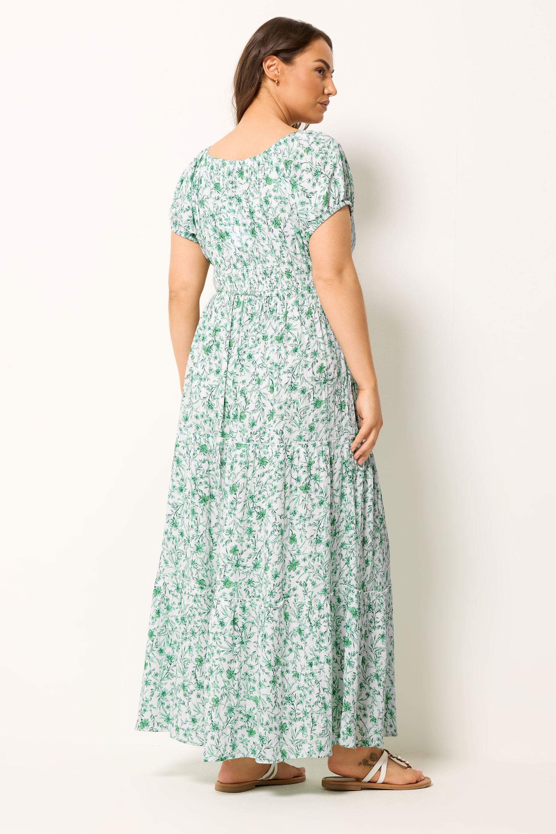 YOURS Plus Size Green Floral Bardot Maxi Dress | Yours Clothing 2