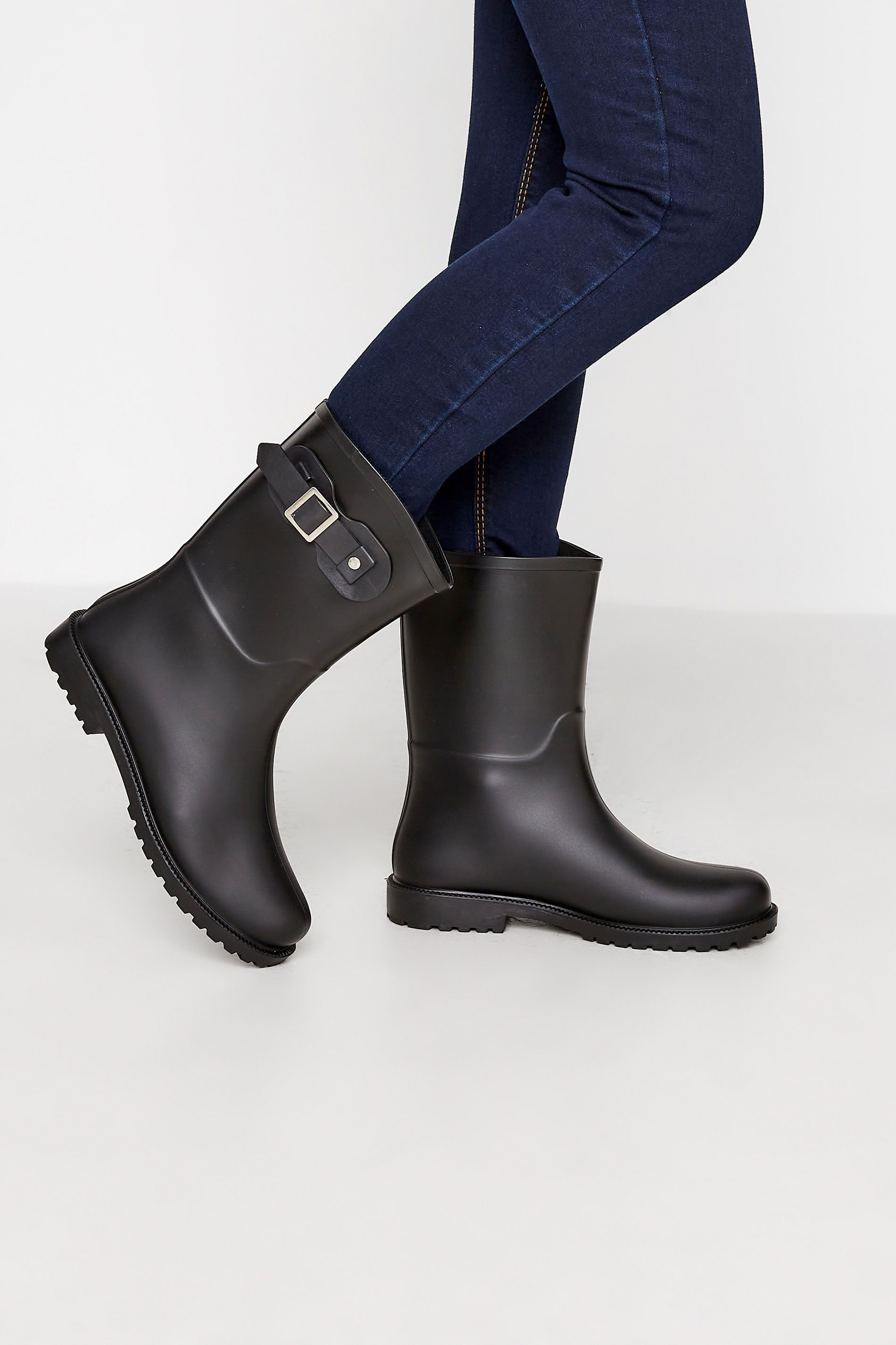 PixieGirl Black Buckle Welly Boots In Standard D Fit | PixieGirl 1