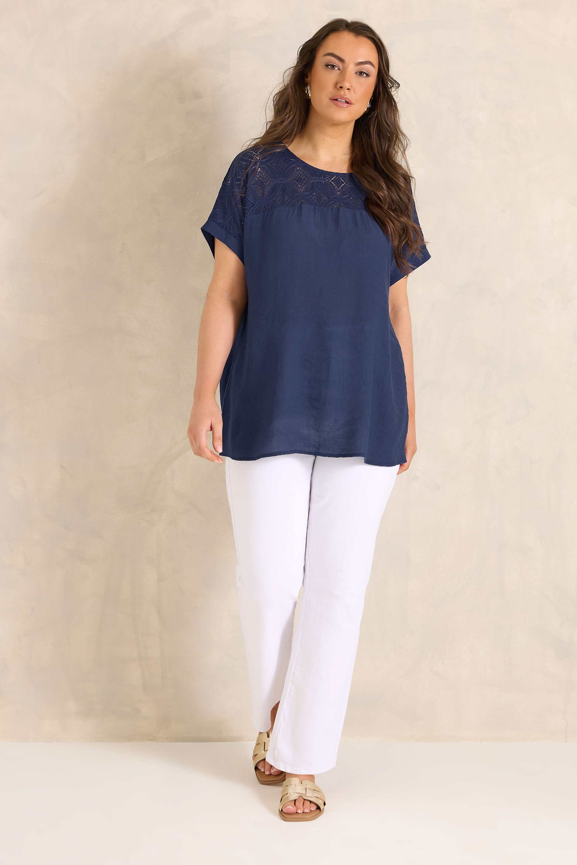 EVANS Plus Size Navy Blue Lace Blouse | Evans 1