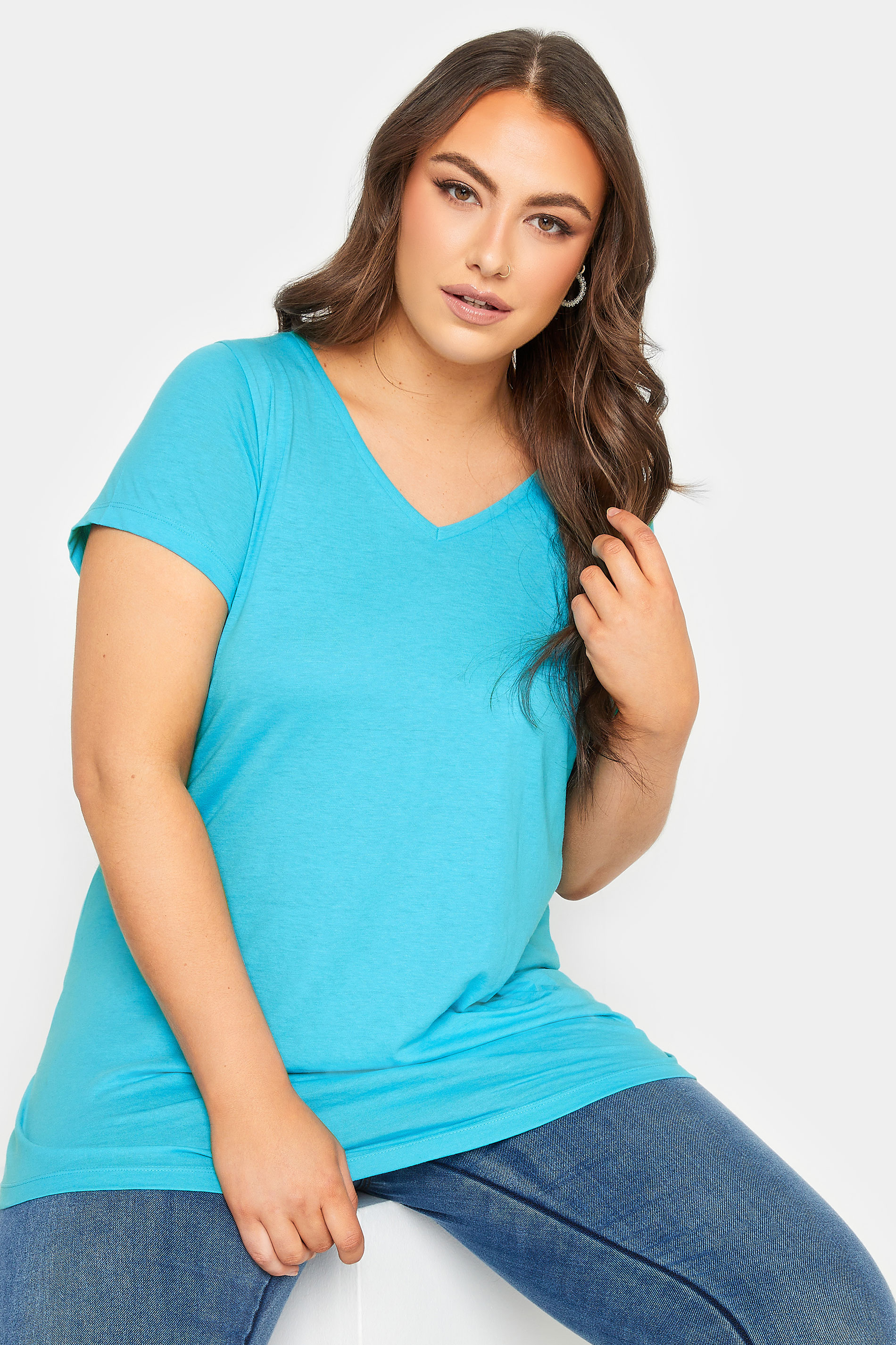 YOURS Curve Plus Size Bright Blue Essential T-Shirt | Yours Clothing  1