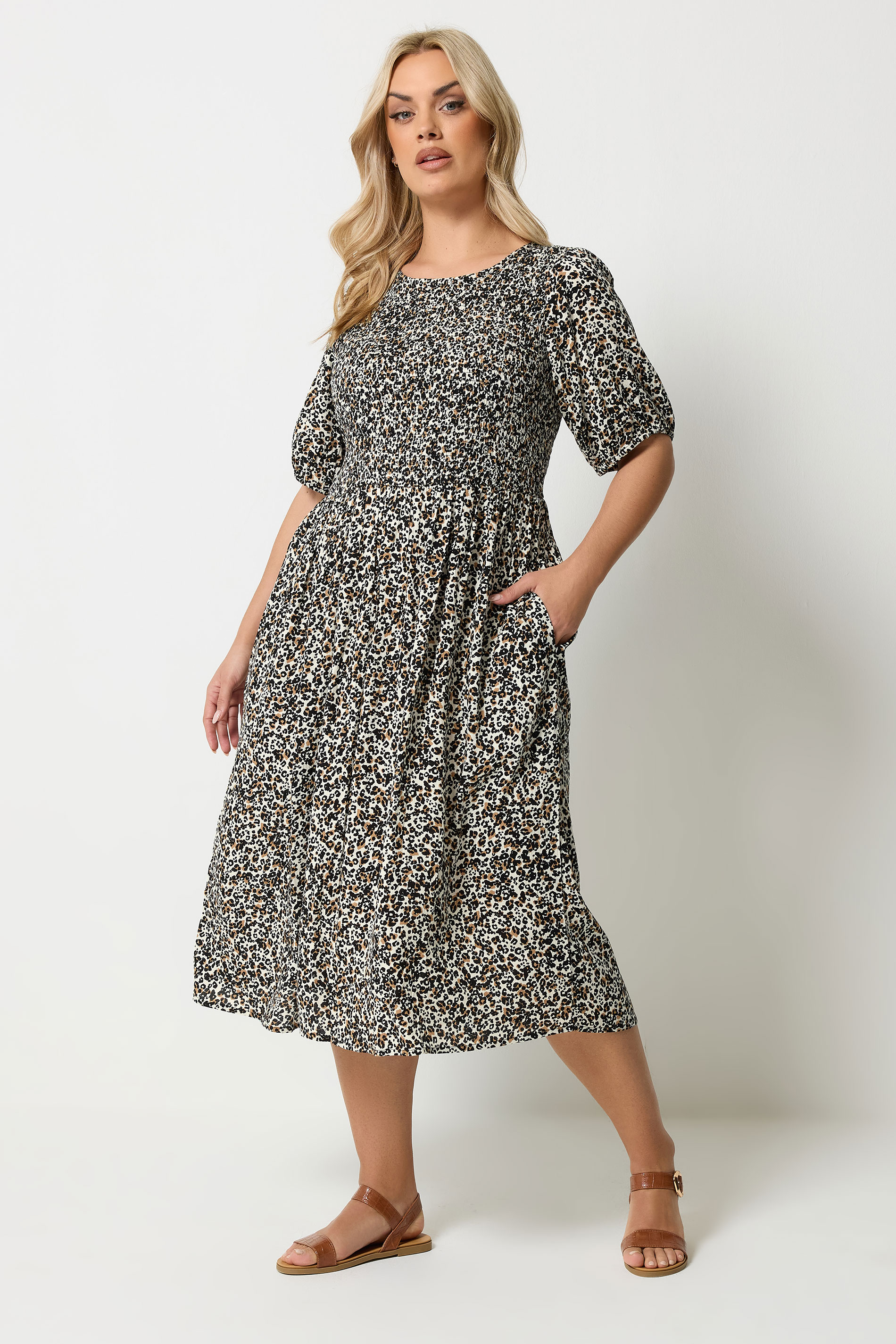 YOURS Plus Size Brown Leopard Midi Dress | Yours Clothing 3
