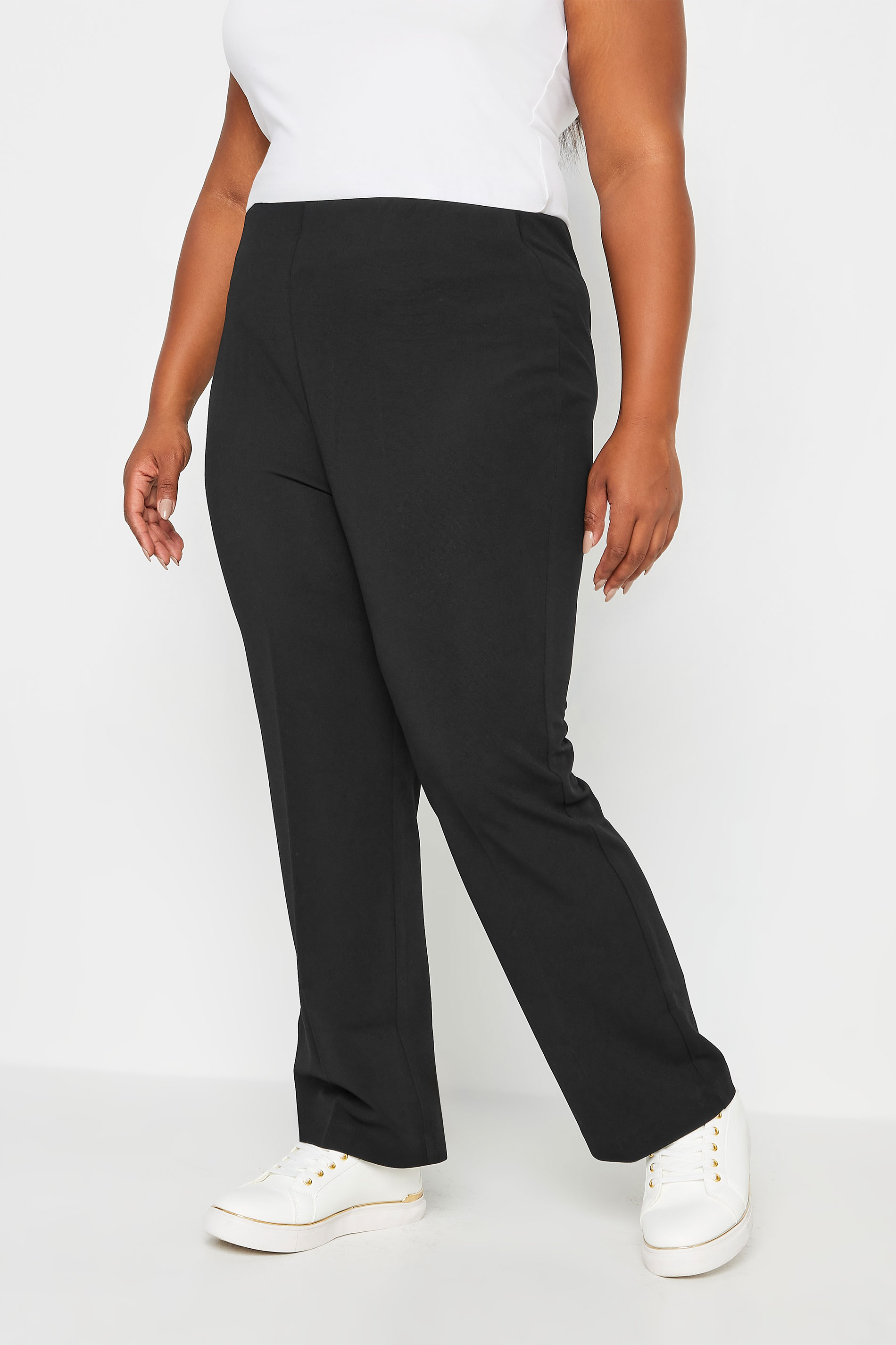 Plus Size Black Pull On Ribbed Bootcut Stretch Trousers  | Yours Clothing 2
