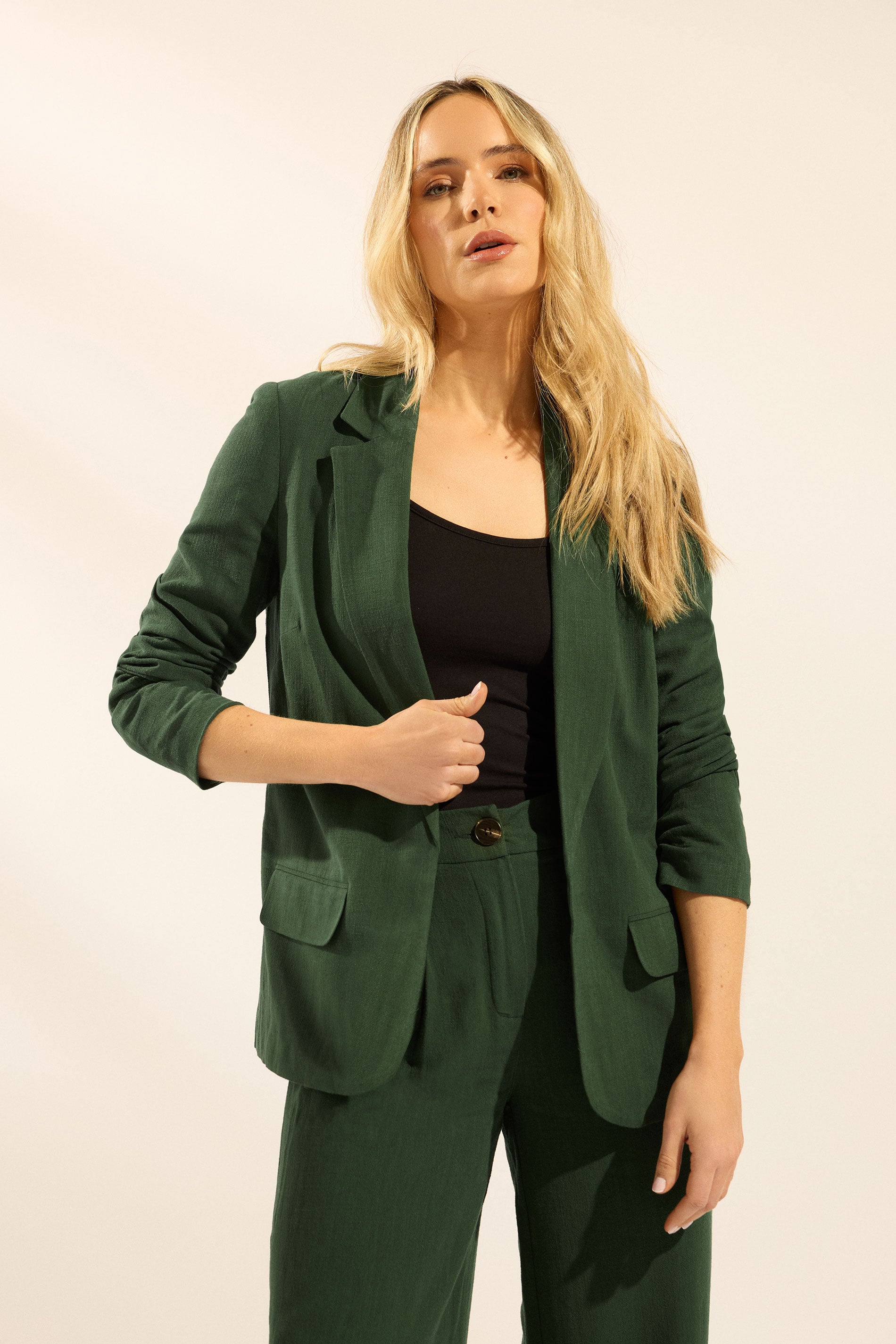 LTS Tall Women's Dark Green Linen Blazer | Long Tall Sally 3