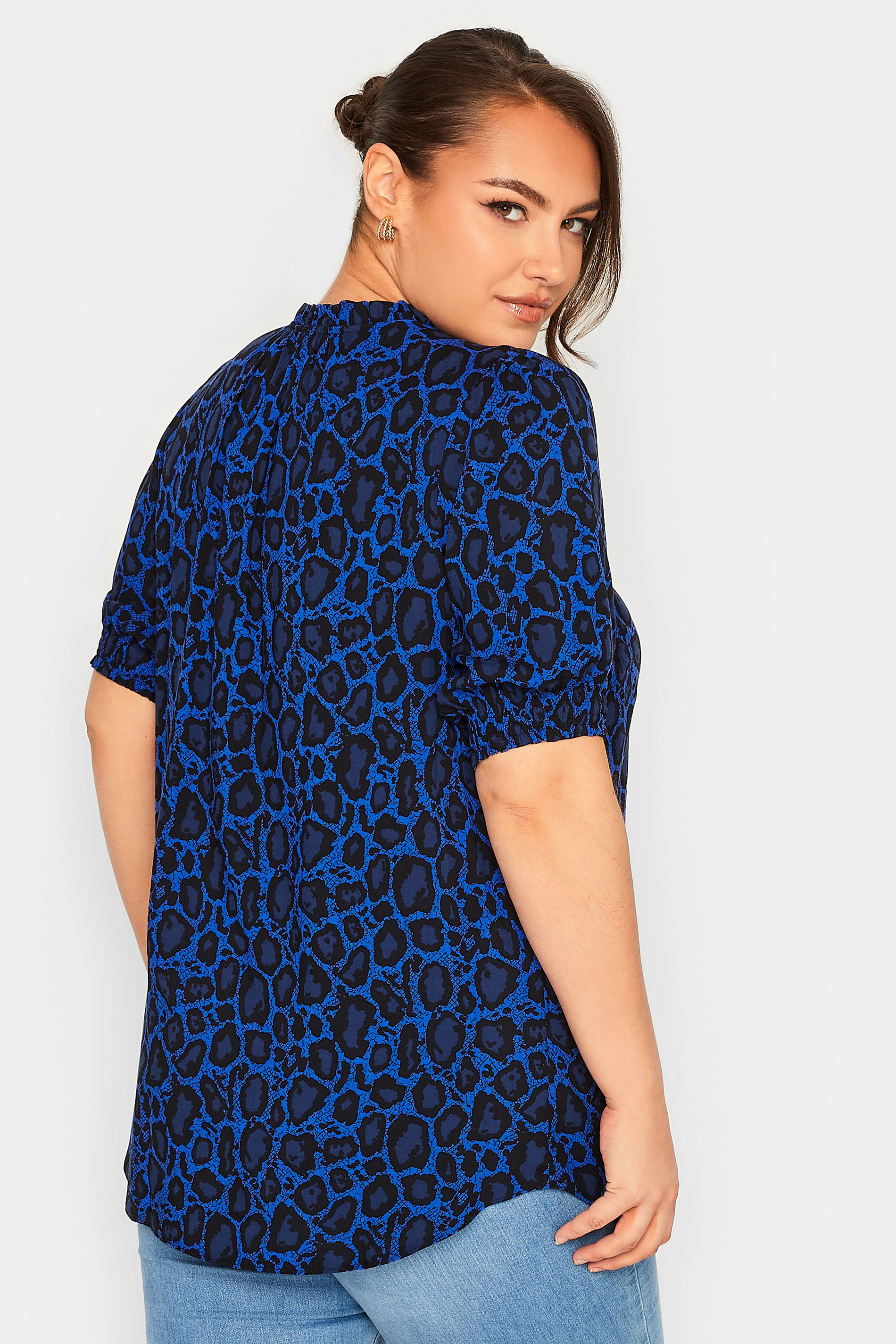 YOURS Plus Size Blue Animal Print Neck Tie Blouse | Yours Clothing 3