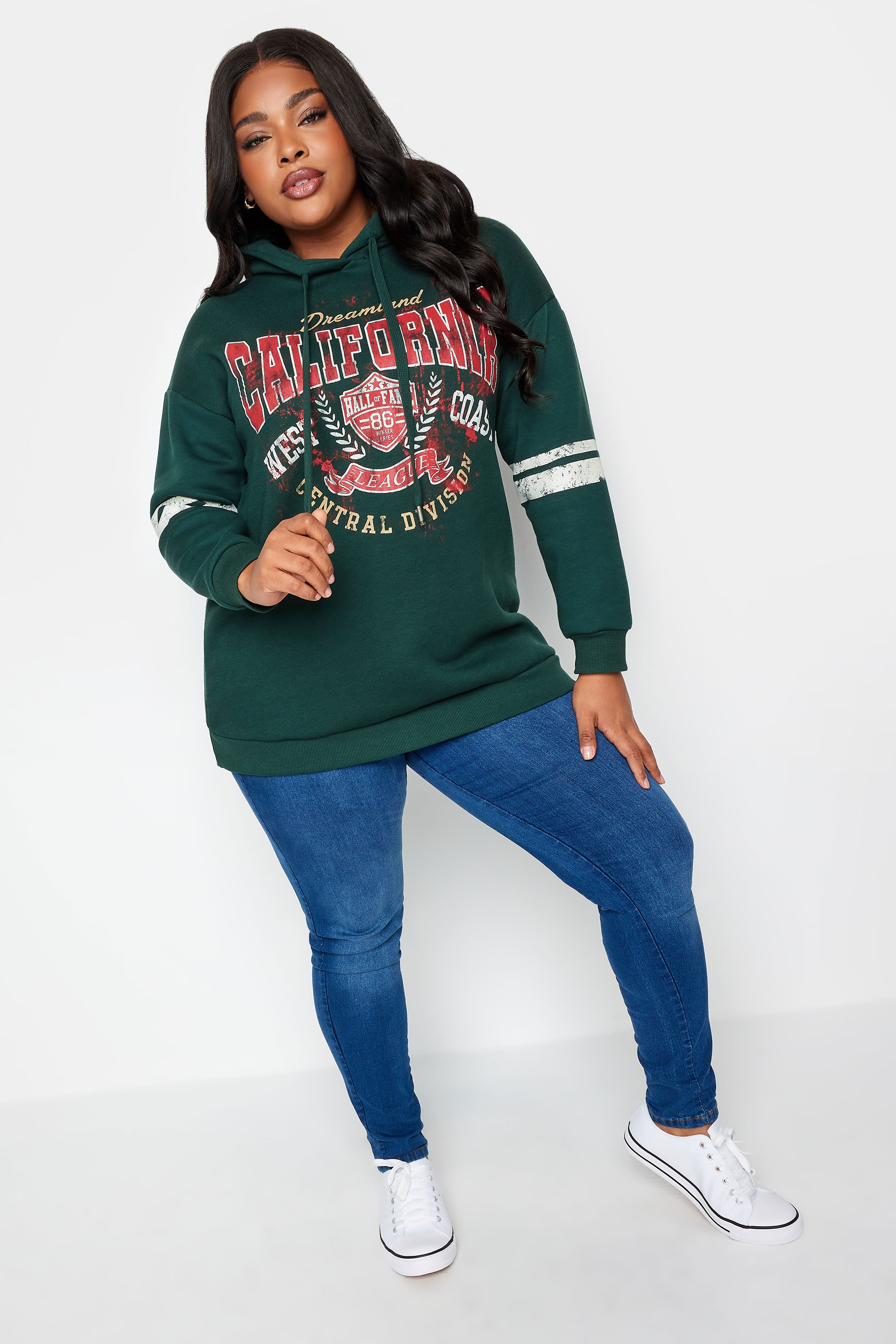 YOURS Plus Size Green 'California' Printed Hoodie | Yours Clothing 2