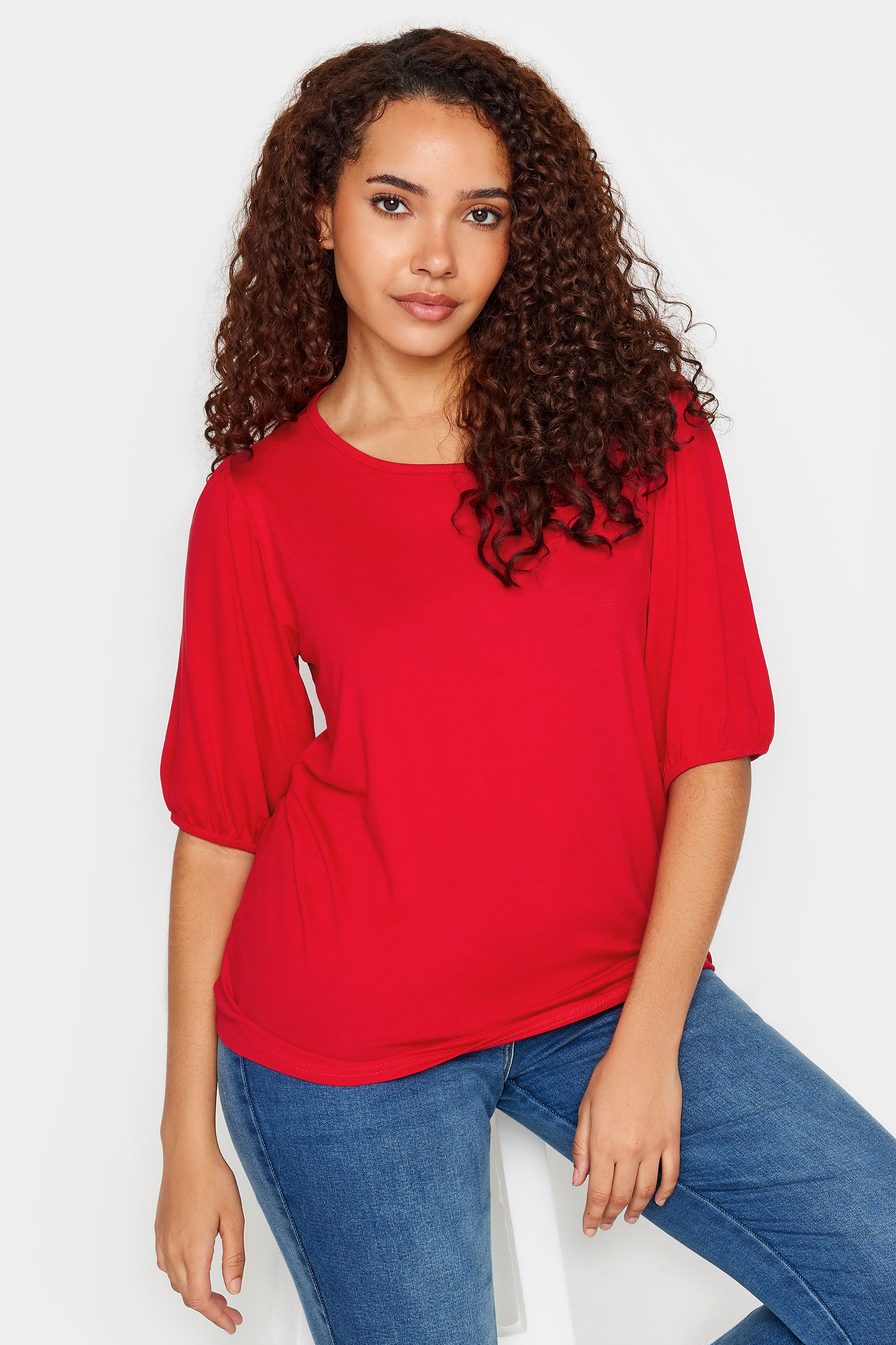 M&Co Red Balloon Sleeve Top | M&Co 1