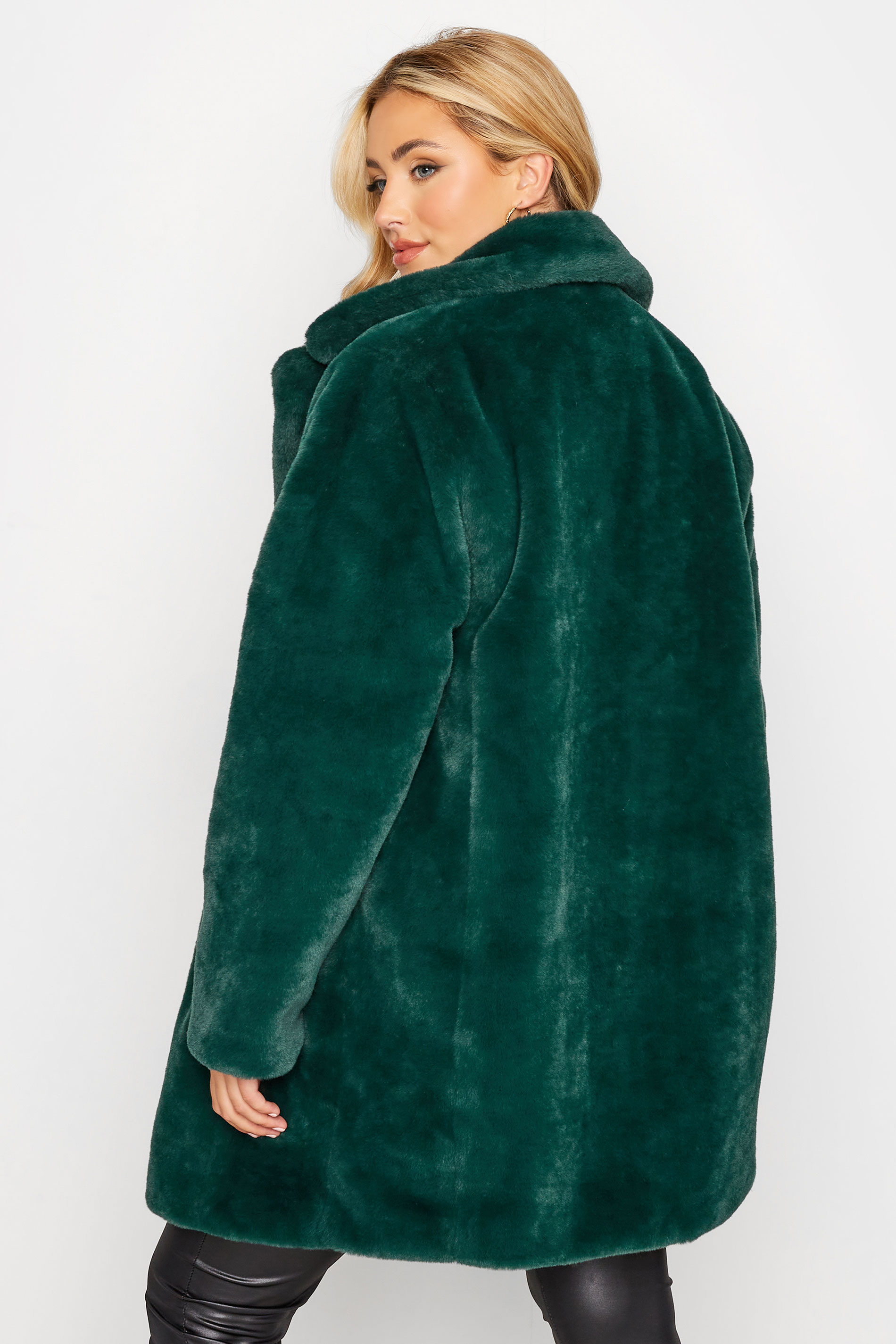 Plus Size Green Luxe Faux Fur Coat | Yours Clothing 3