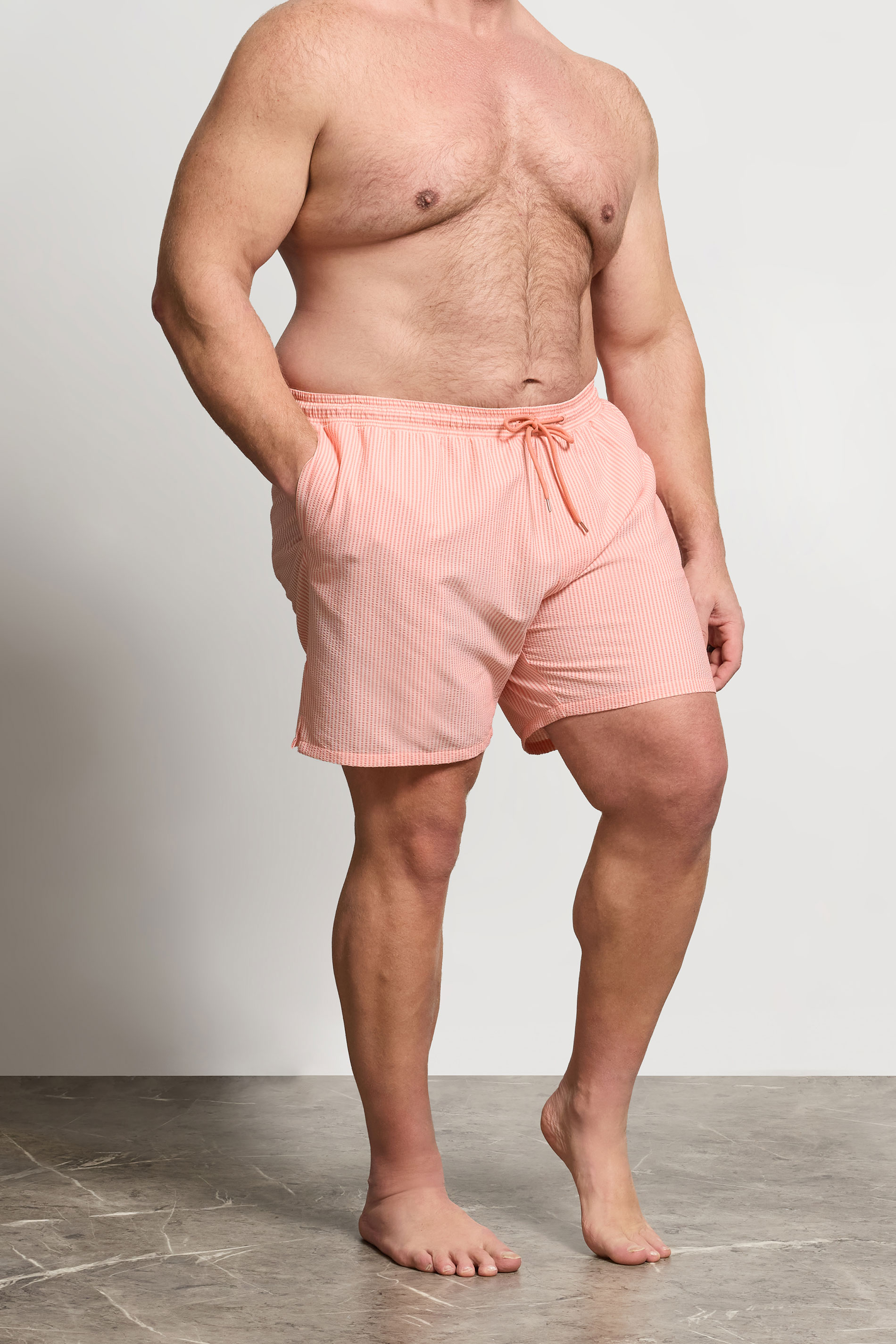 BadRhino Big & Tall Pink Stripe Seersucker Swim Shorts | BadRhino 1