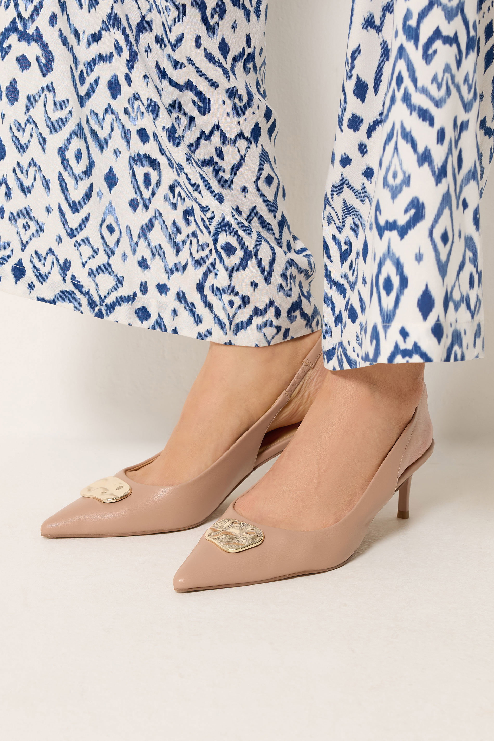 LTS Camel Brown Hammered Slingback Heels In Standard Fit | Long Tall Sally 1