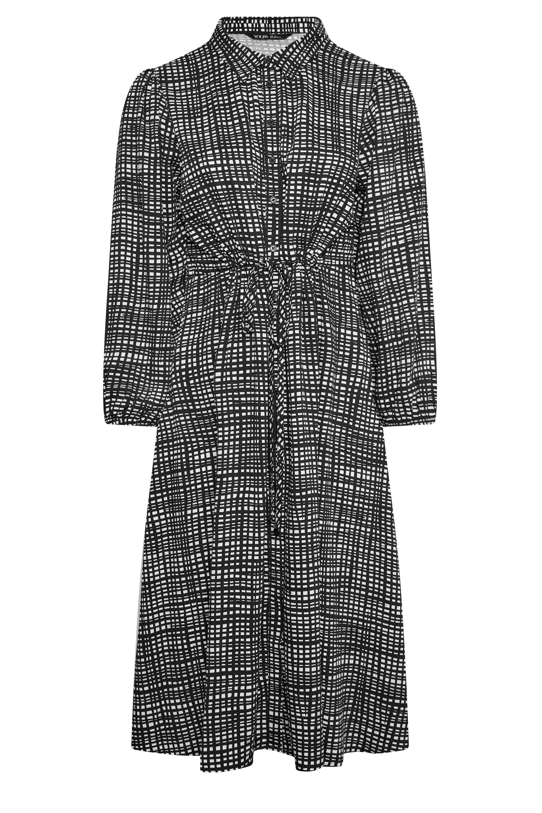 yours-plus-size-black-white-grid-check-print-midaxi-shirt-dress