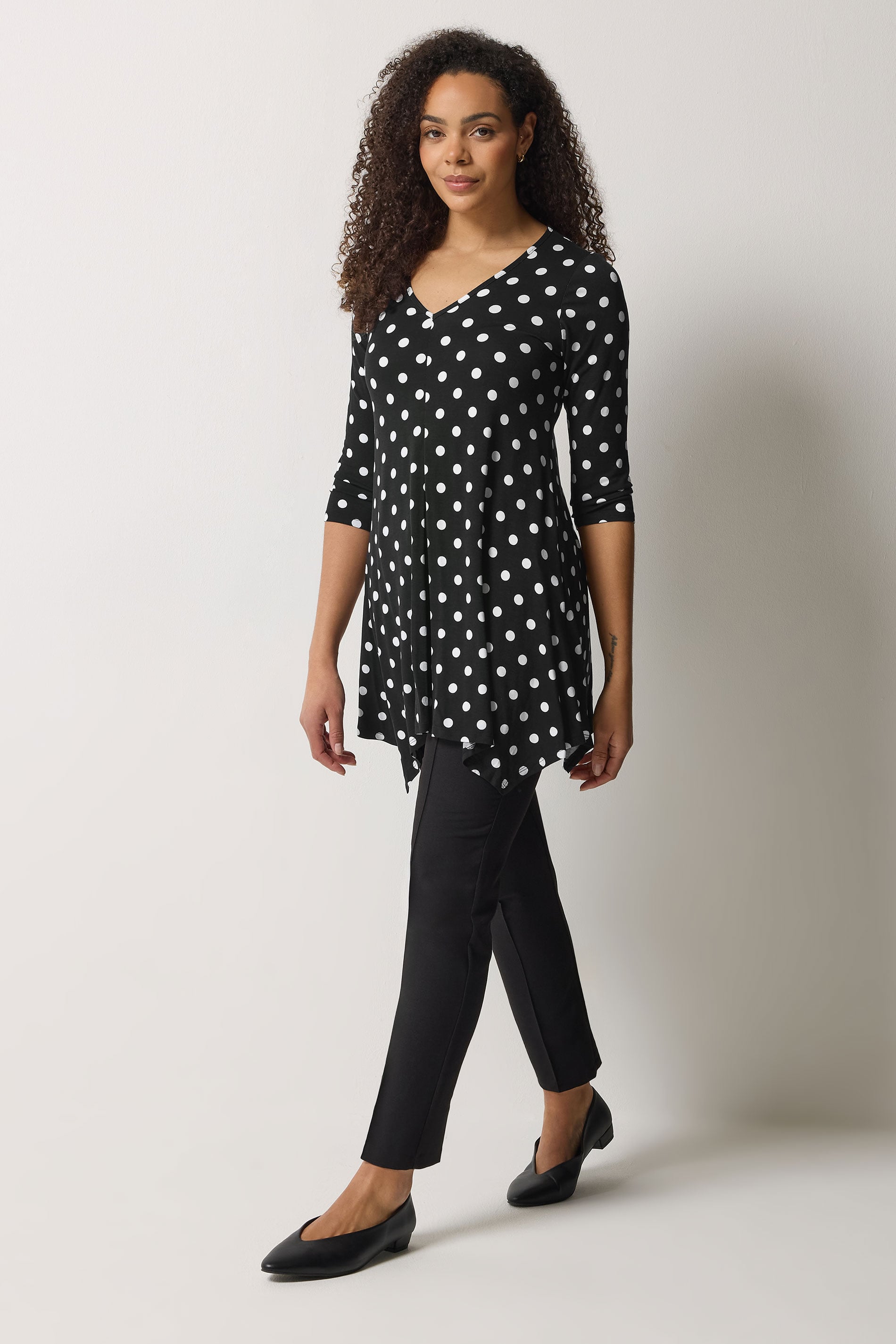 M&Co Black Polka Dot Hanky Hem Top | M&Co 1