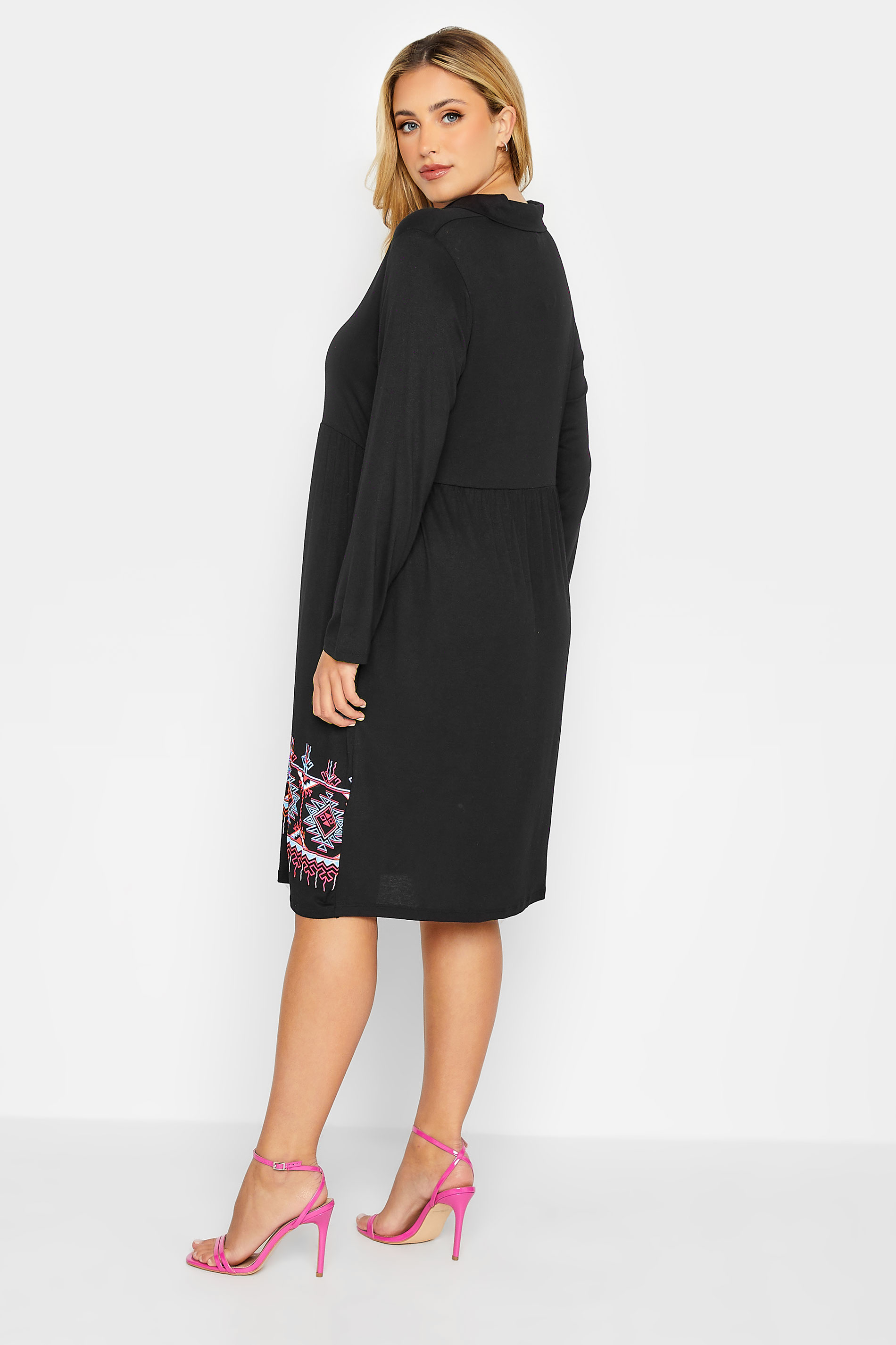 Curve Plus Size Black Aztec Print Midi Shirt Dress | Yours Clothing  3