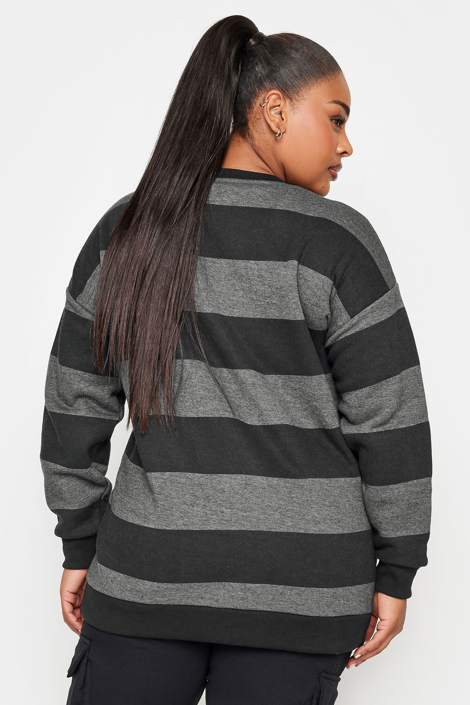YOURS Plus Size Black Stripe Sweatshirt | Yours Clothing 3