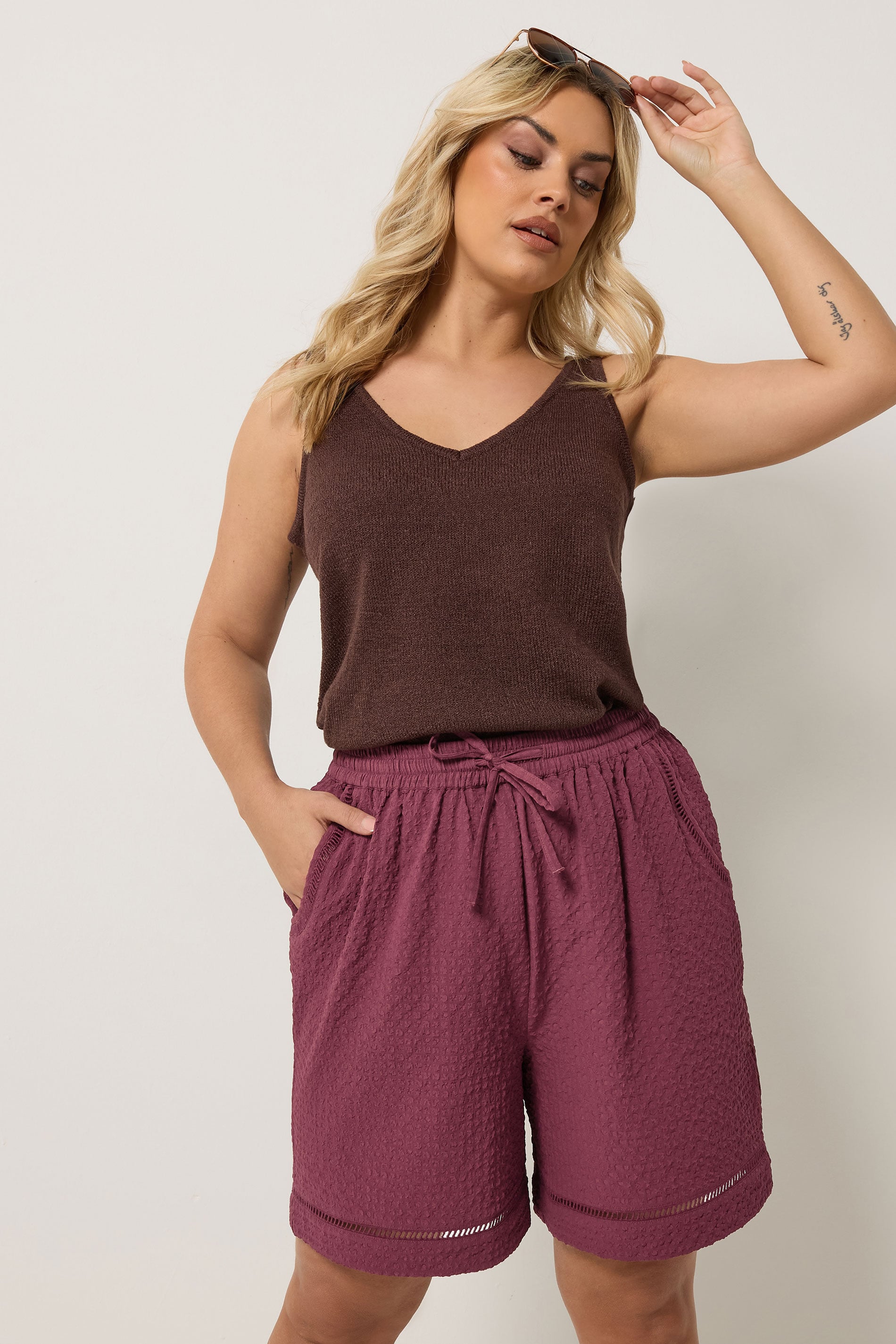 YOURS Plus Size Pink Ladder Detail Shorts | Yours Clothing 3