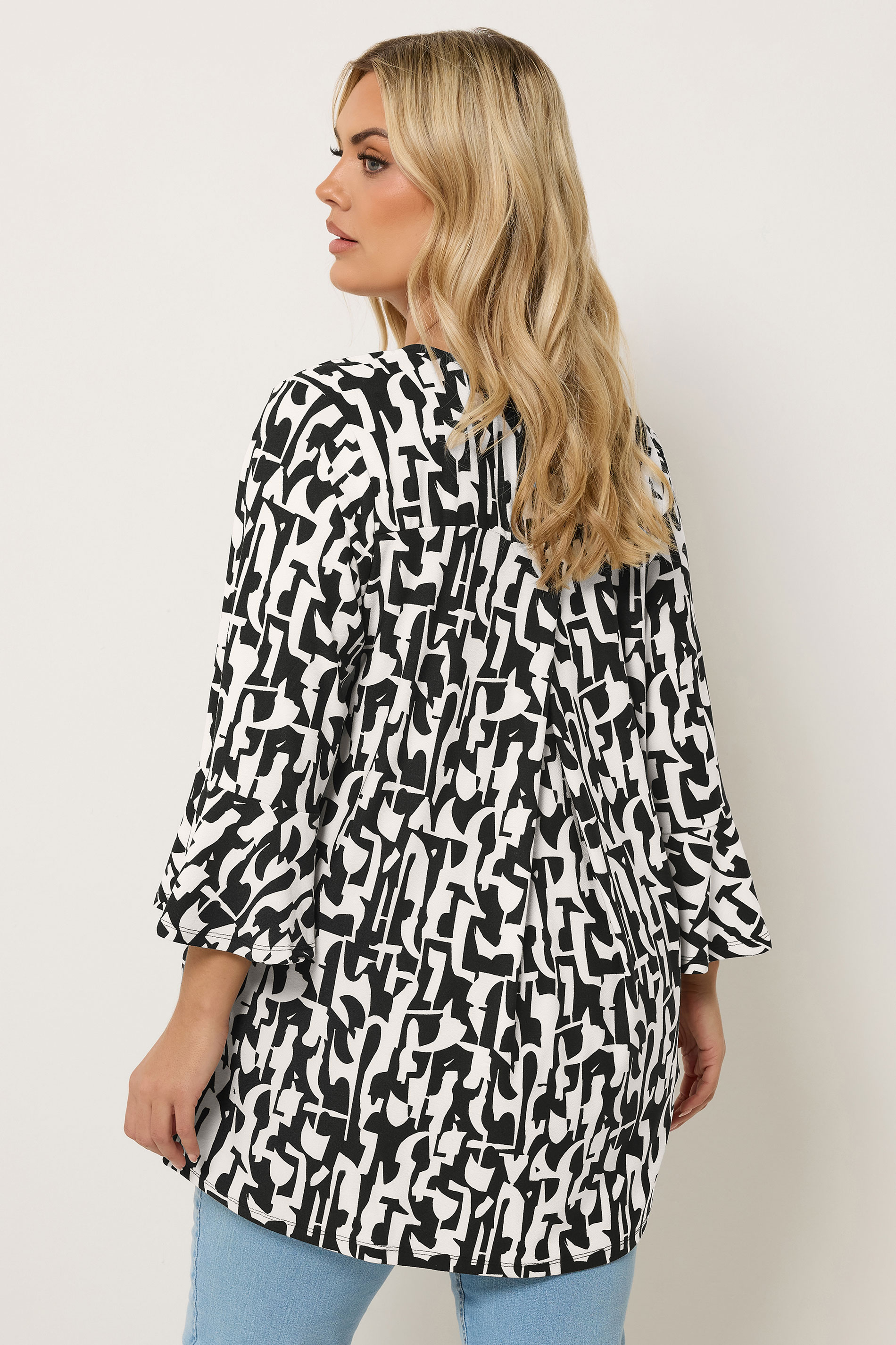 YOURS Plus Size Black Abstract V-Neck Top | Yours Clothing 2