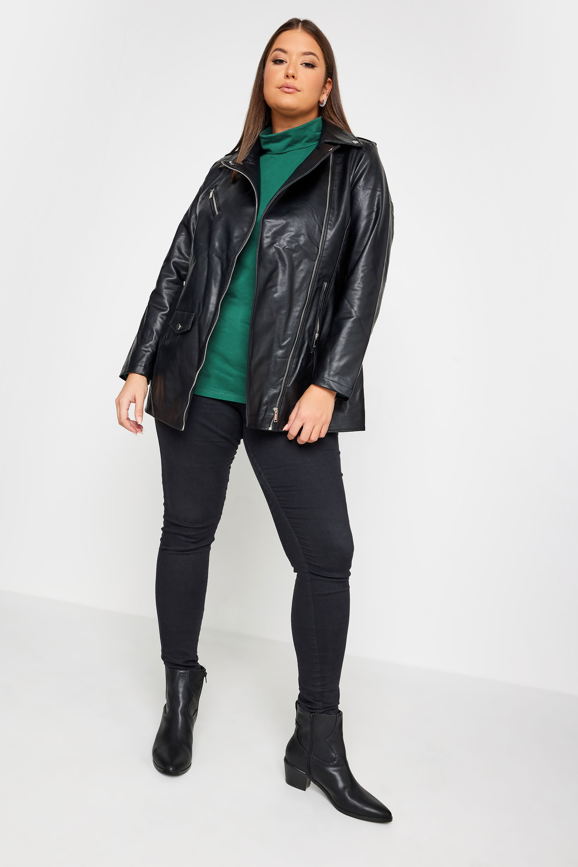 YOURS Plus Size Forest Green Long Sleeve Turtle Neck Top | Yours Clothing 2