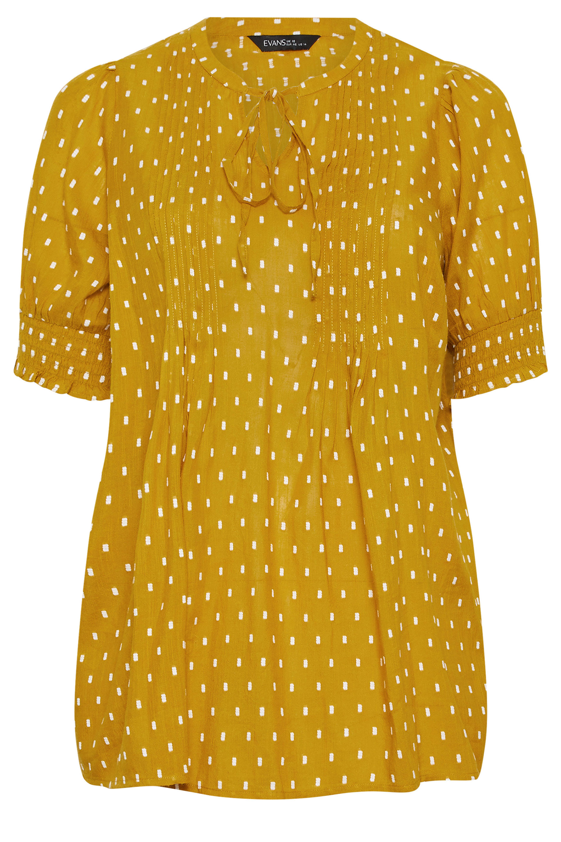 EVANS Plus Size Yellow Dobby Tie Neck Blouse | Evans 6