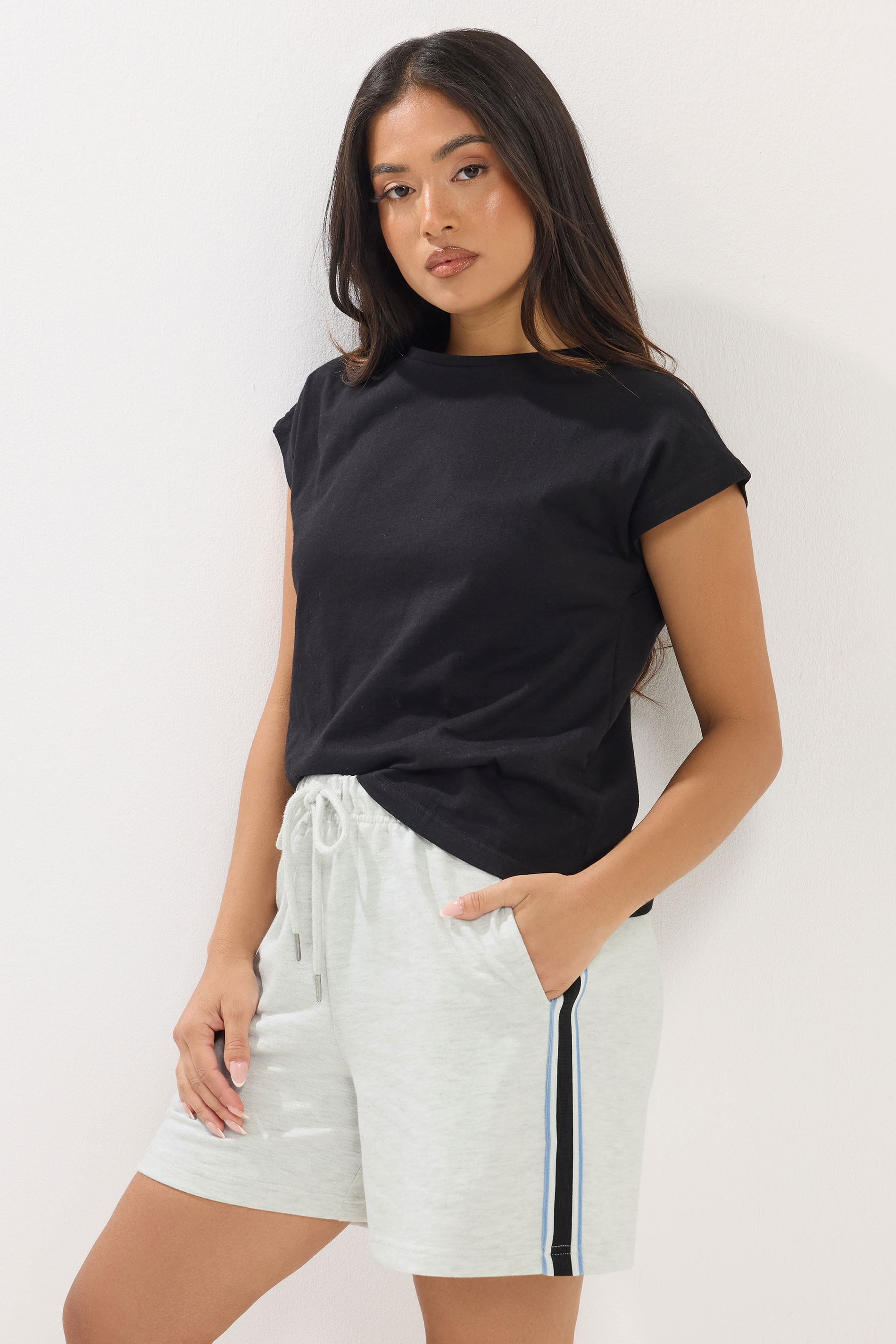 PixieGirl Petite Women's Grey Marl Side Stripe Shorts | PixieGirl 3