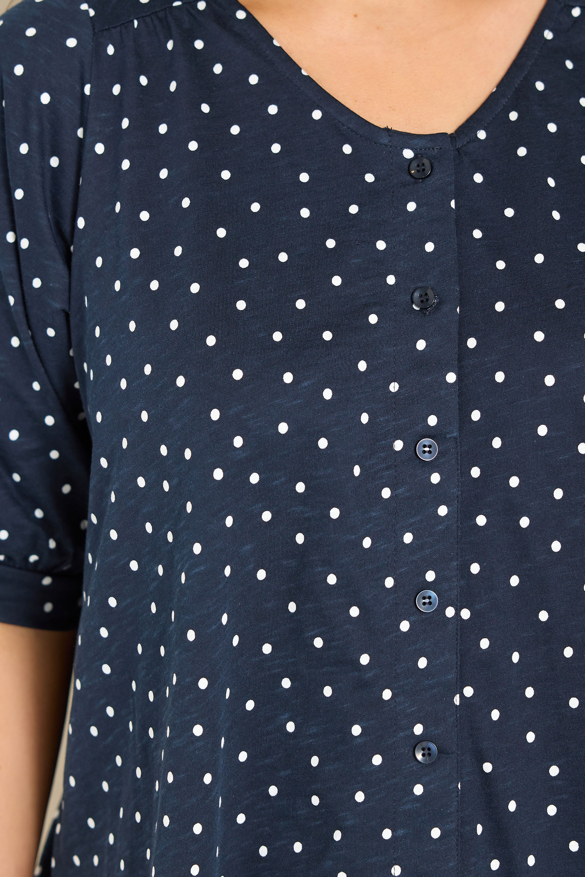 EVANS Curve Navy Blue Polka Dot Cotton Top | Evans 1