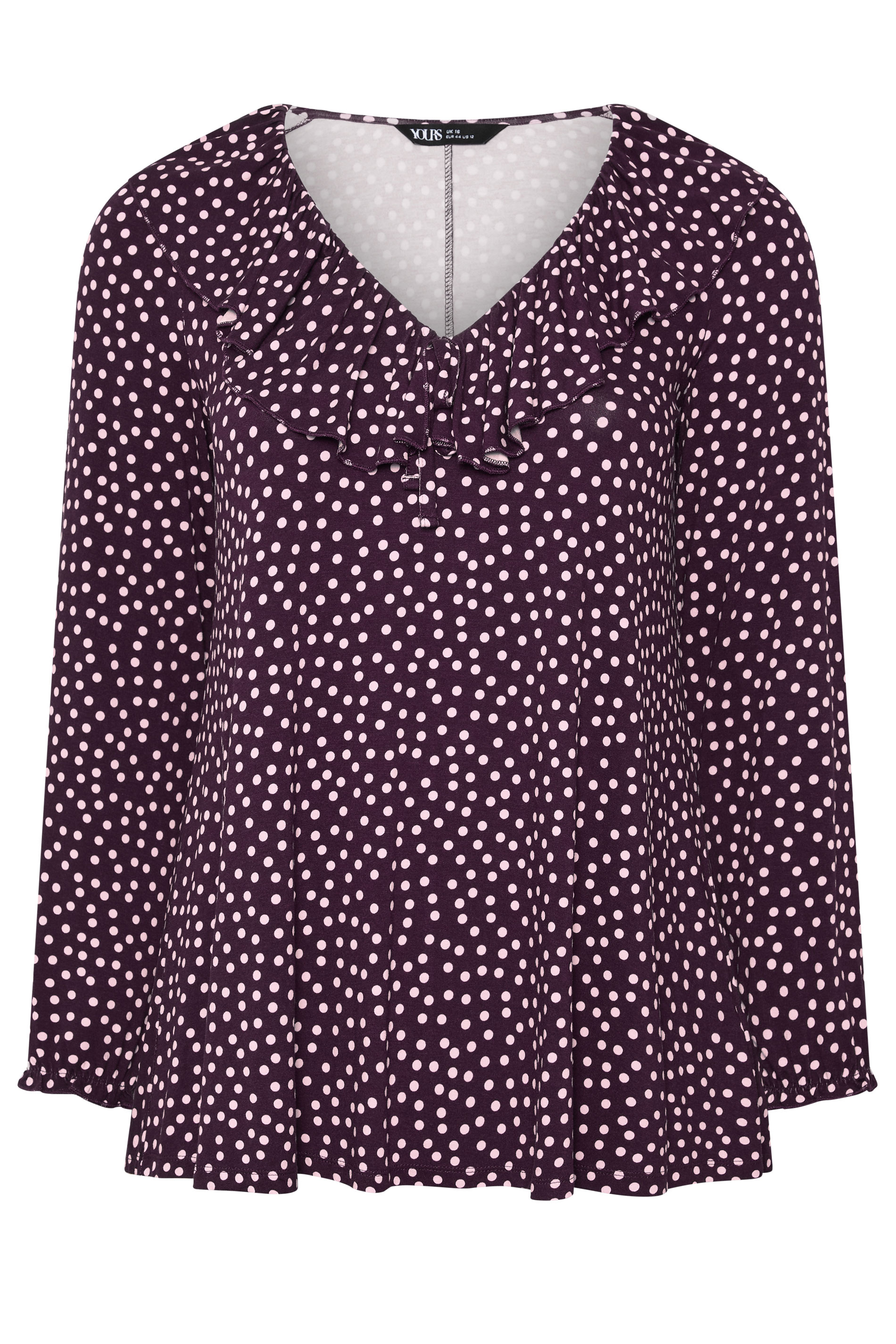YOURS Plus Size Purple Polka Dot Frill Blouse | Yours Clothing 5