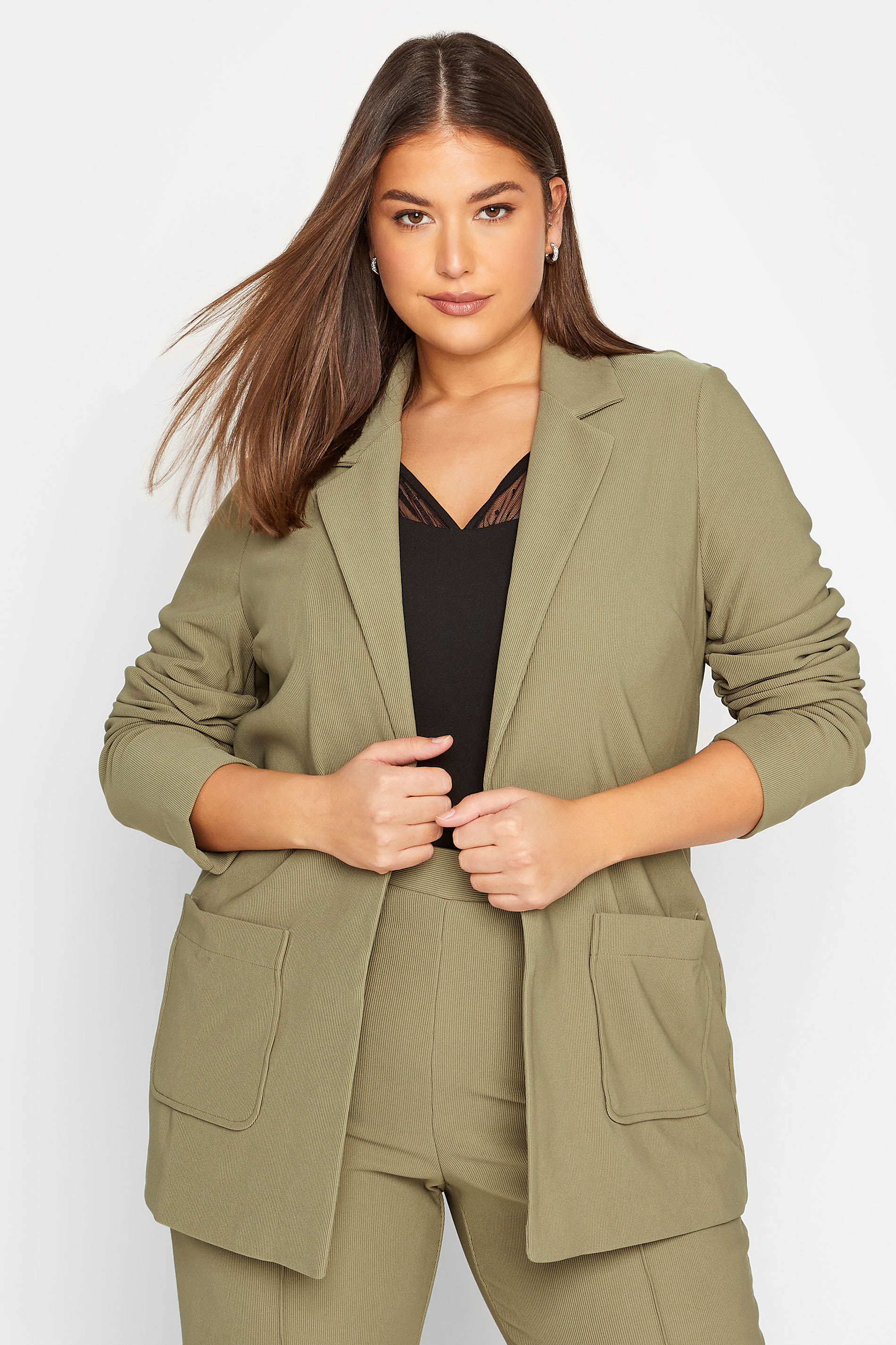 LTS Tall Women's Sage Green Ribbed Blazer Jacket | Long Tall Sally 1