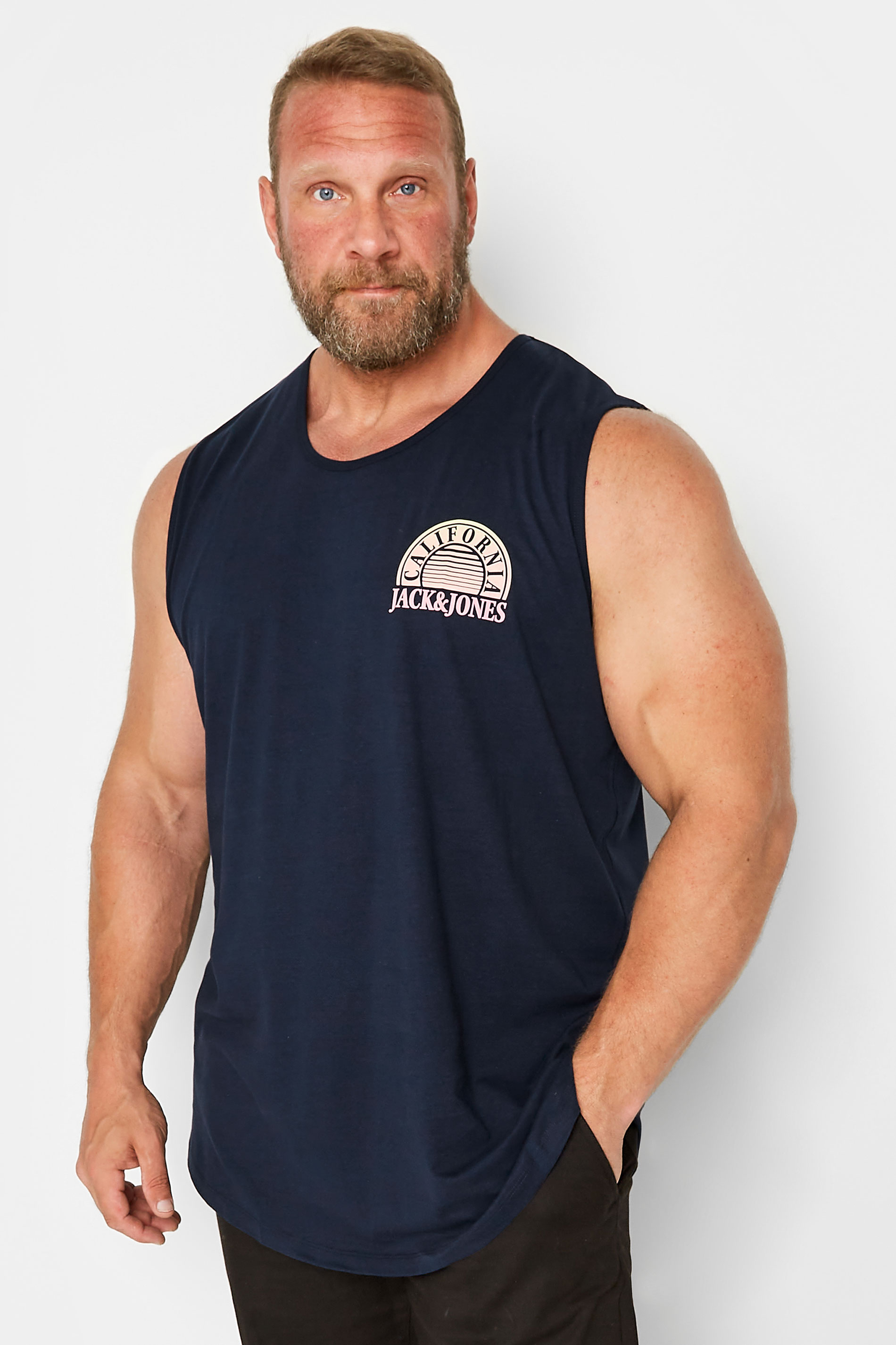 JACK & JONES Big & Tall Navy Blue Logo Print Vest | BadRhino 1