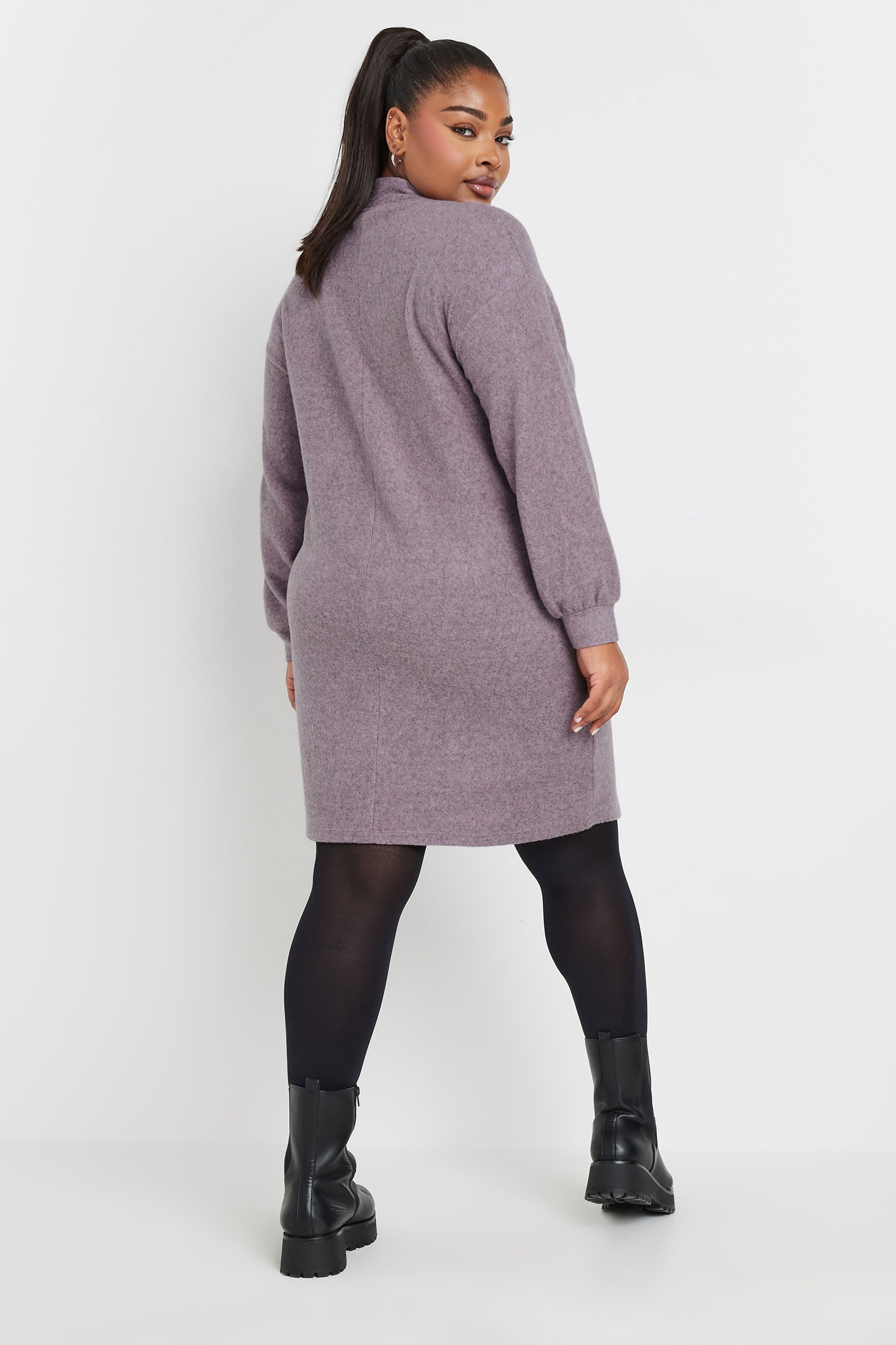 YOURS Plus Size Purple Zip Neck Soft Touch Jumper Dress | Yours Clothing 2