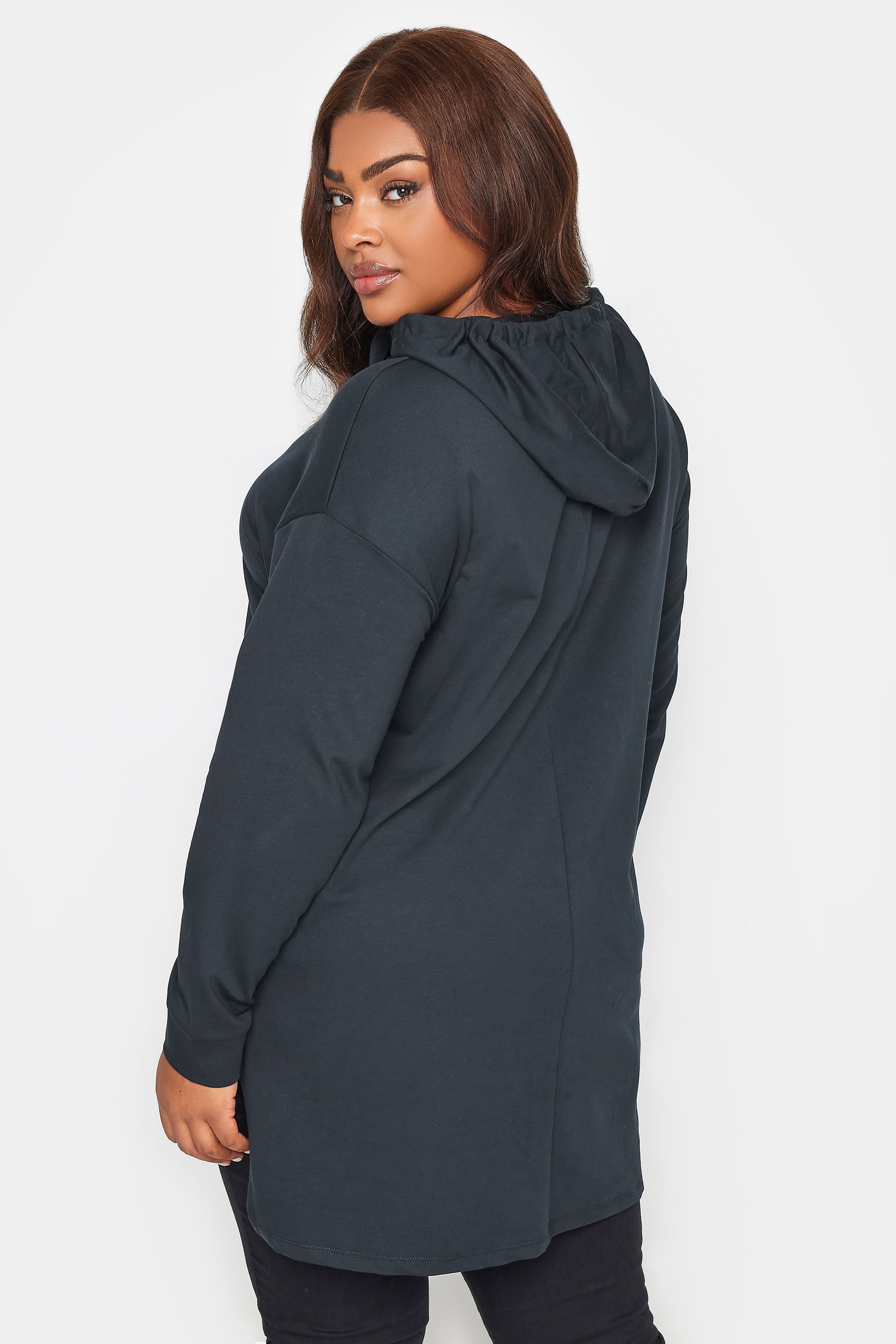 YOURS Plus Size Navy Blue Embellished Tie Hoodie | Yours Clothing