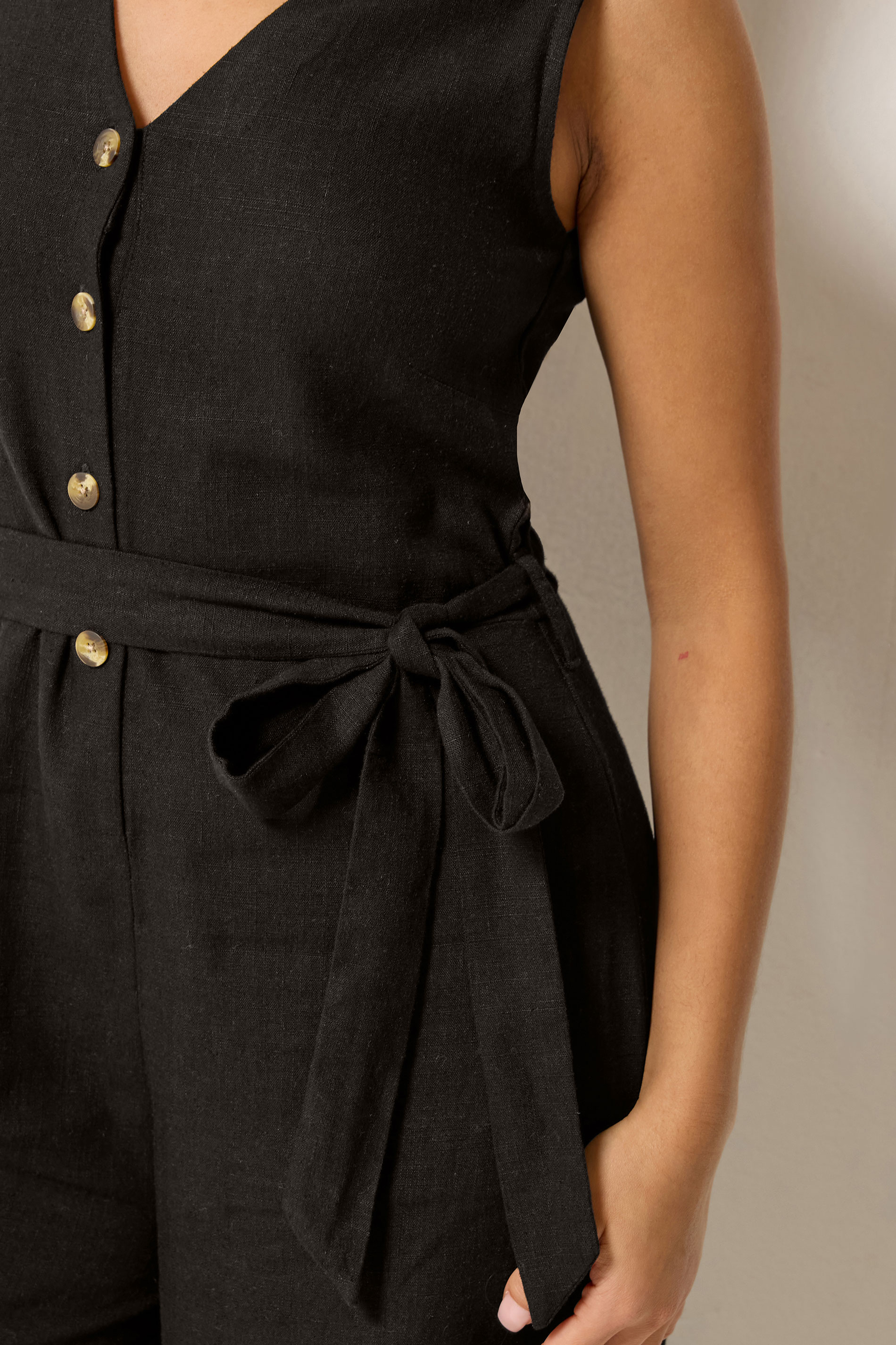 M&Co Petite Black Tie Waist Linen Jumpsuit | M&Co 4