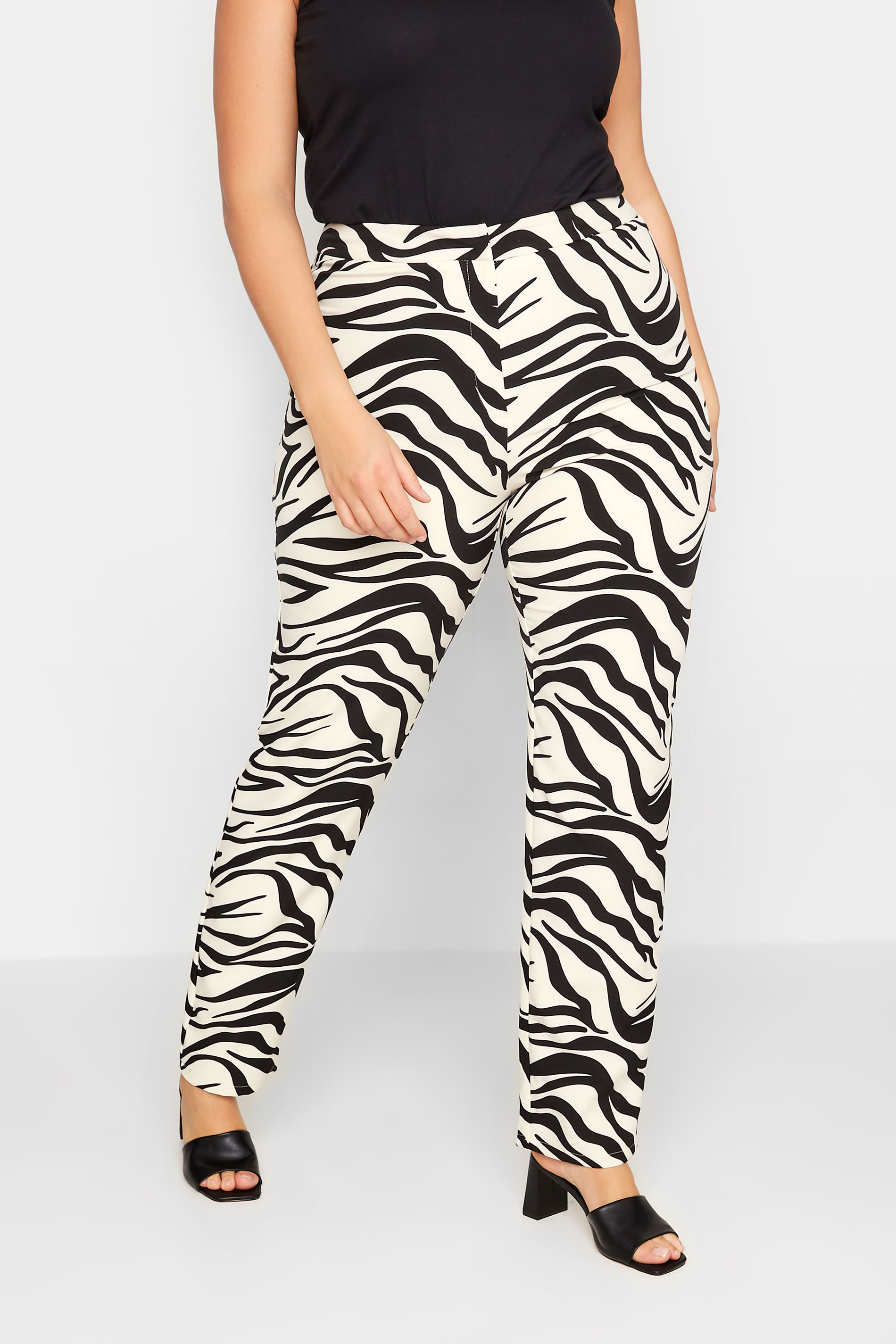 LTS Tall Black & White Zebra Print Slim Leg Trousers | Long Tall Sally 1