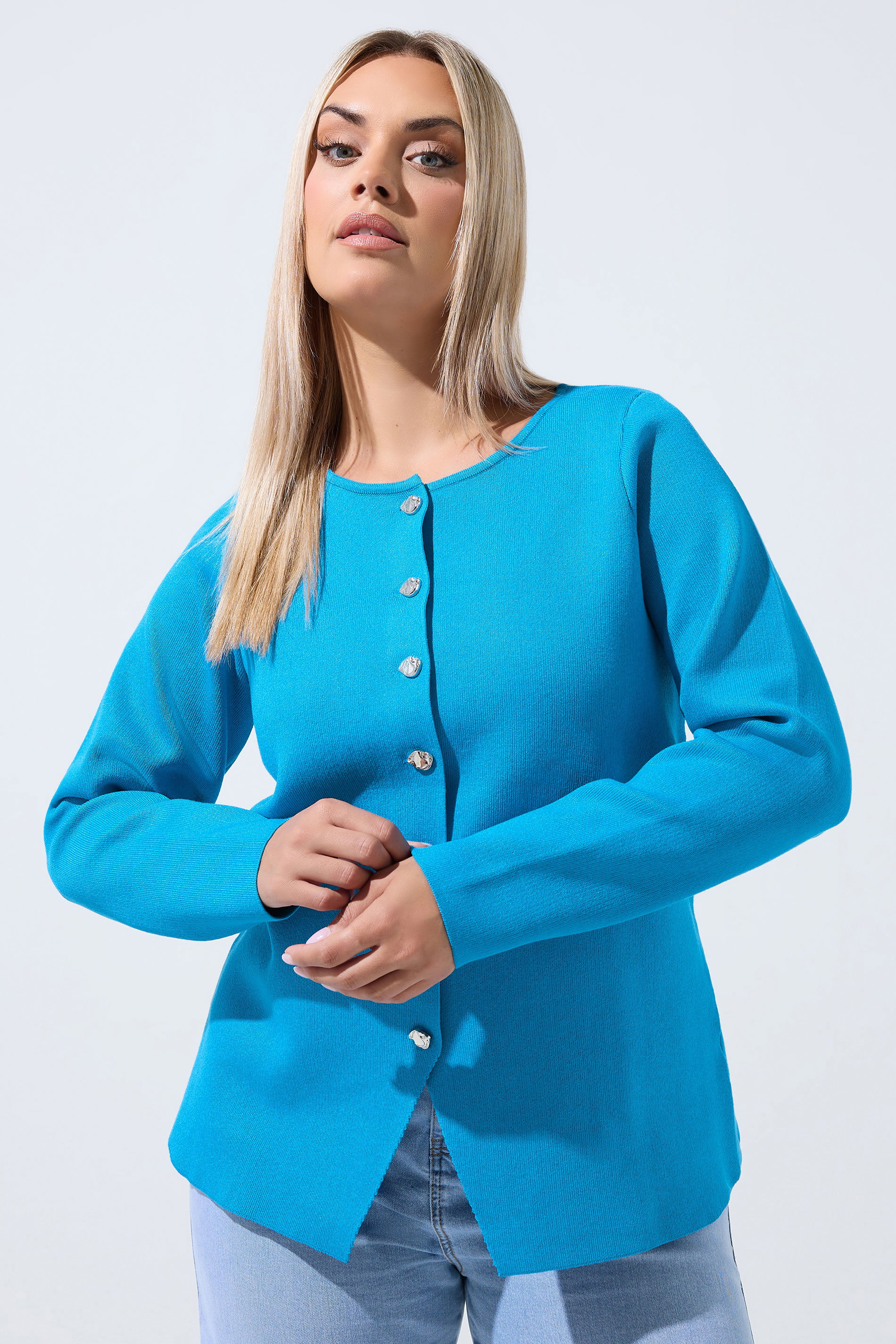 LIMITED COLLECTION Plus Size Cobalt Blue Compacted Knit Cardigan | Yours Clothing 3