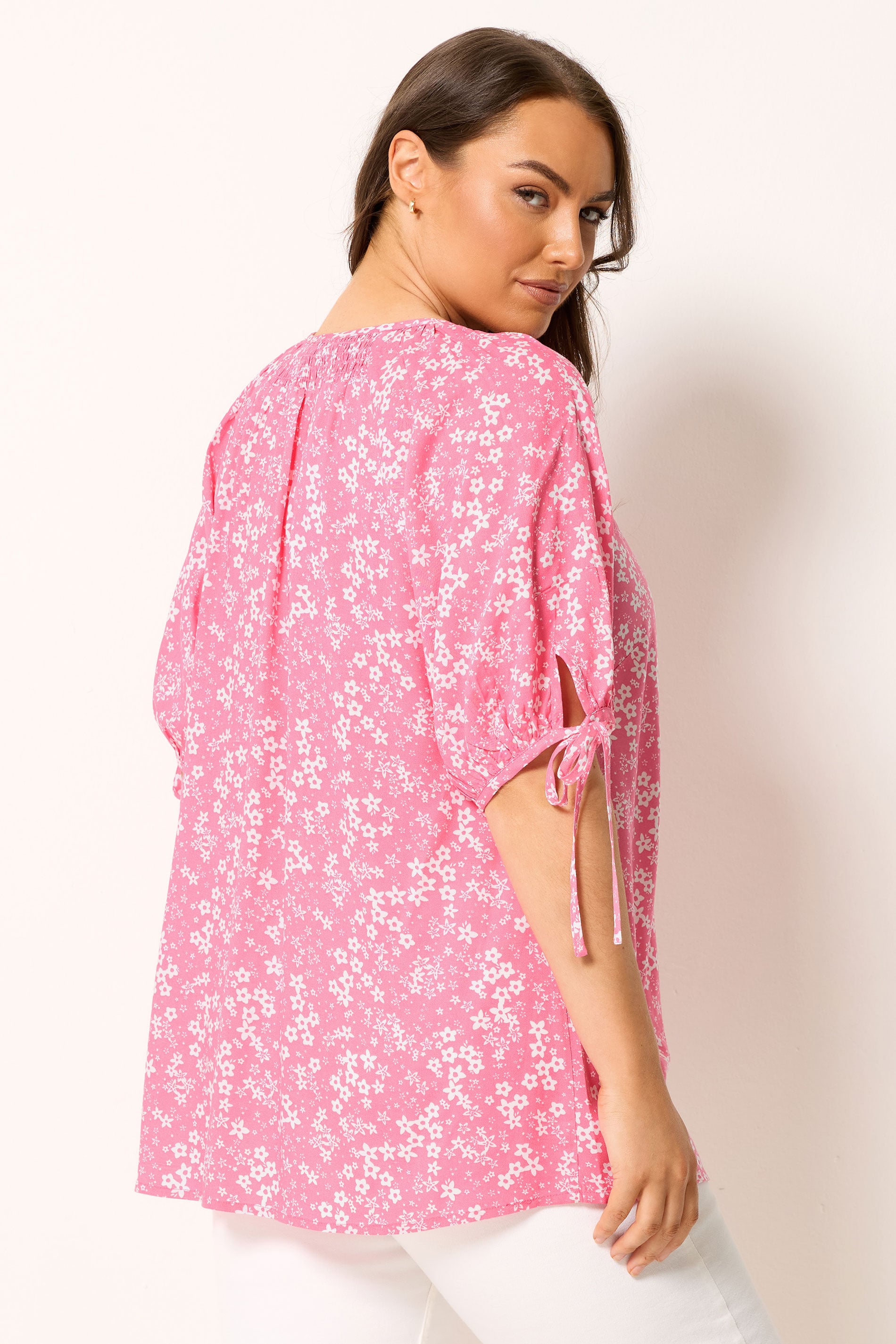 YOURS Plus Size Pink Floral Contrast Trim Blouse | Yours Clothing 2
