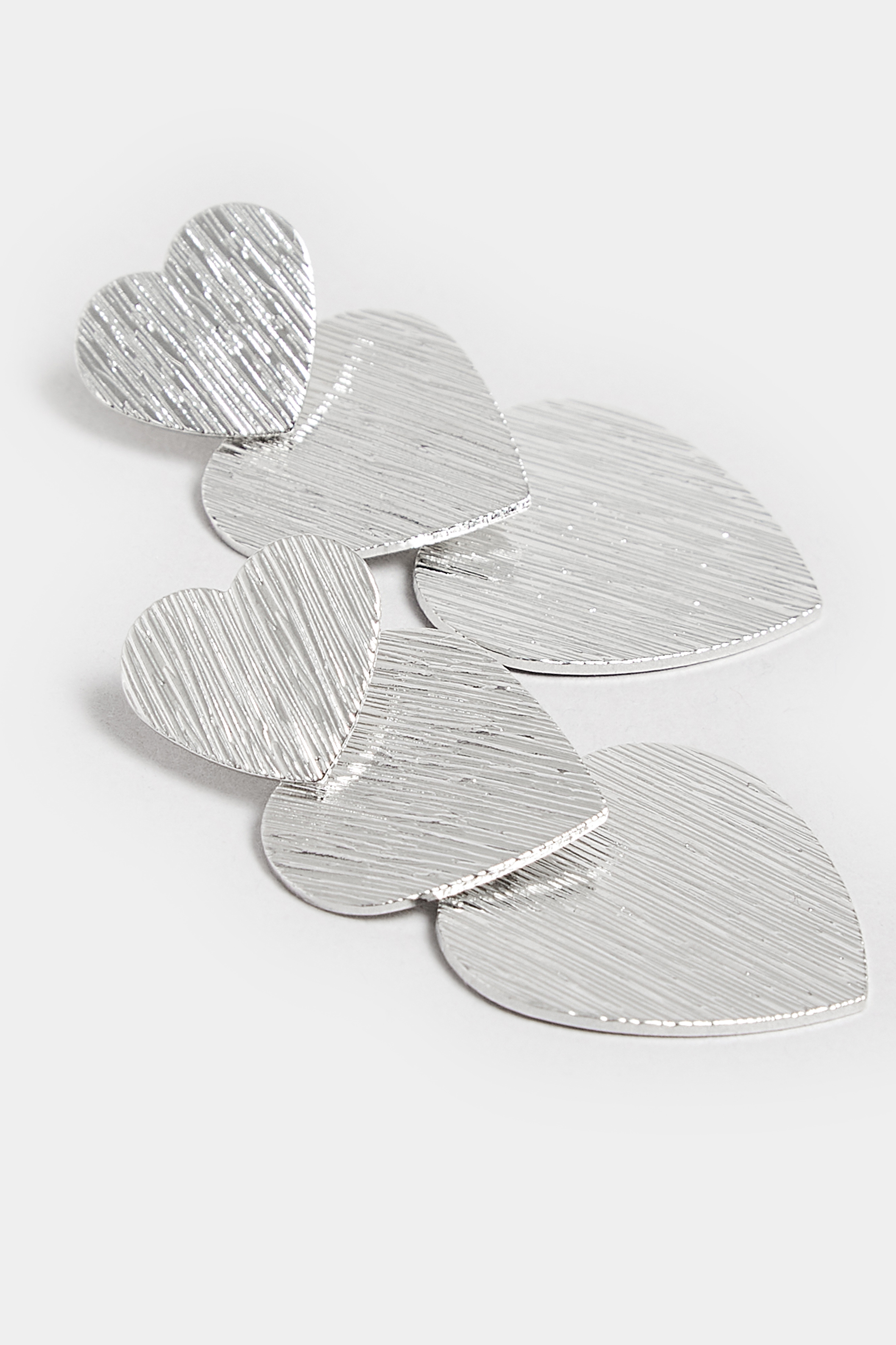 Silver Tone Triple Textured Heart Drop Earrings | Yours Clothing 3