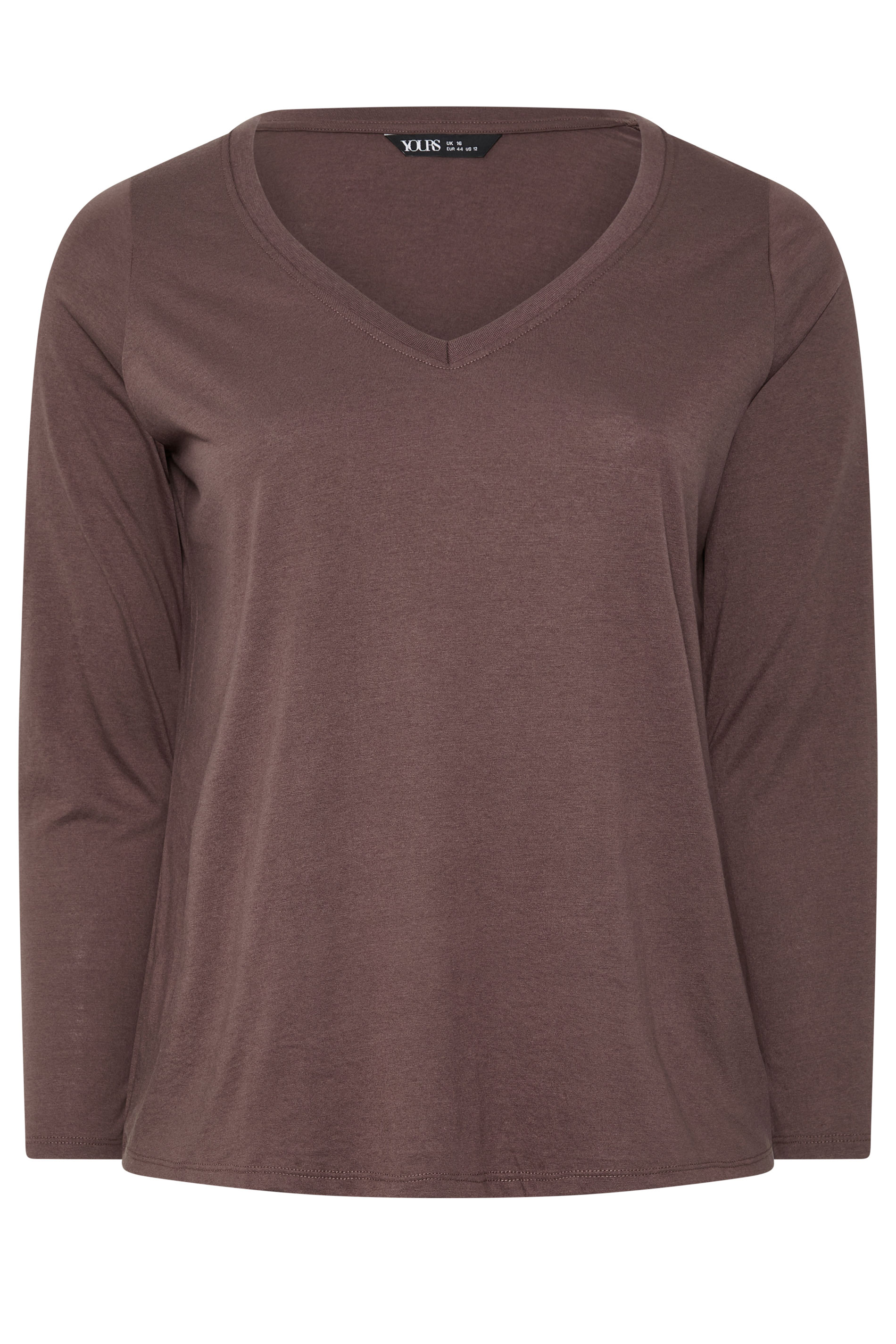 YOURS Plus Size Brown V-Neckline T-Shirt | Yours Clothing 5