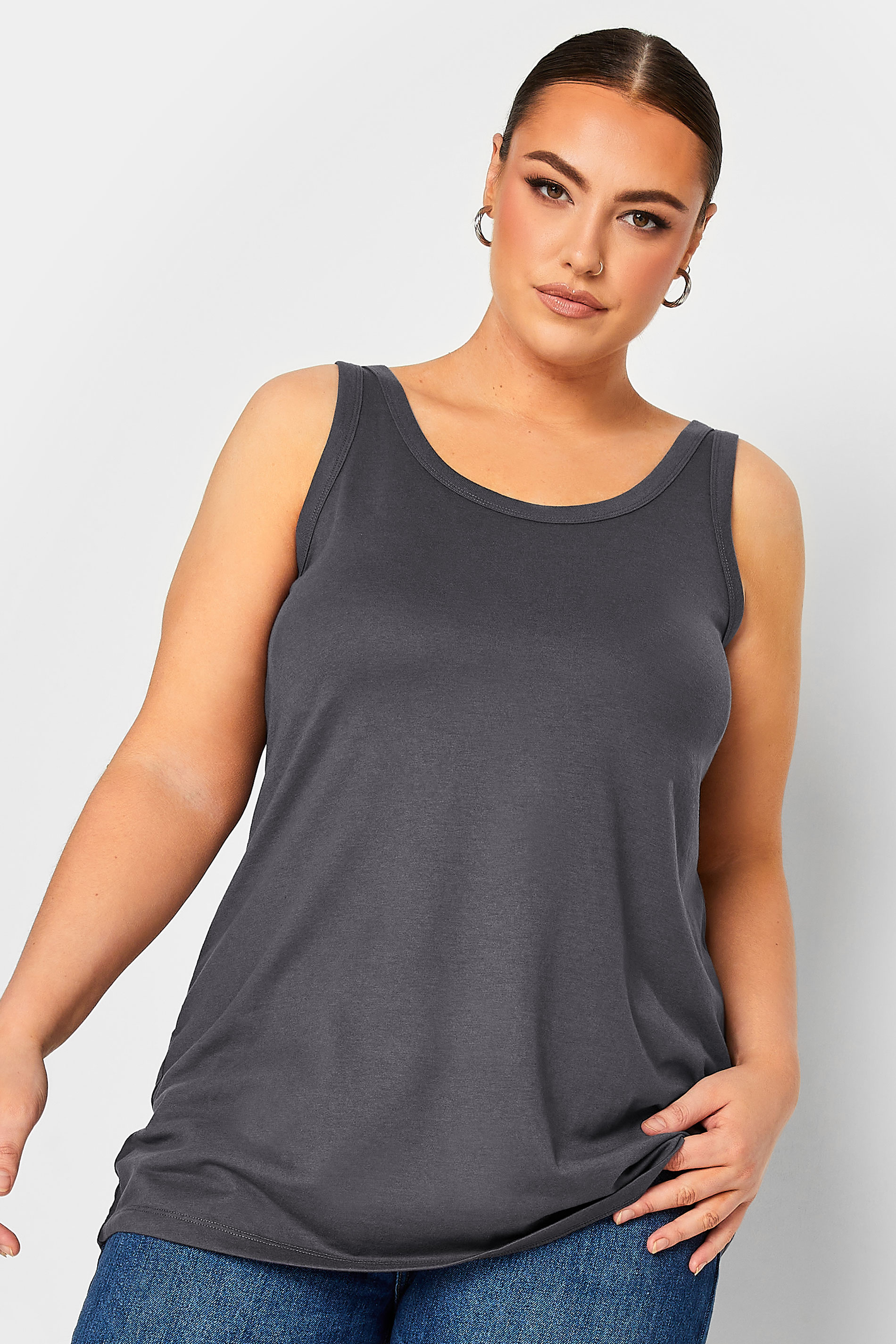 YOURS Plus Size Charcoal Grey Essential Vest Top | Yours Clothing  1