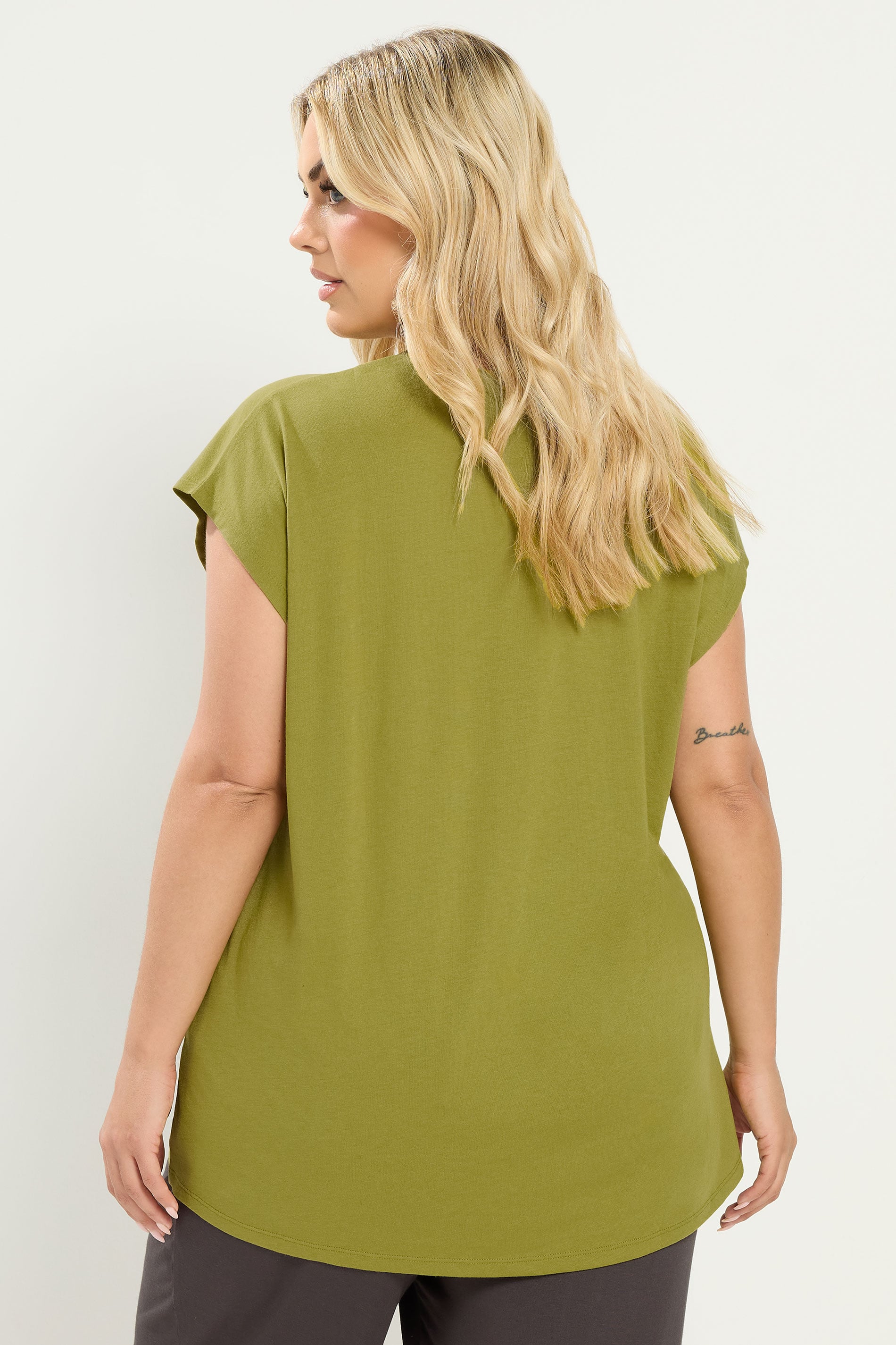 YOURS Plus Size Green Notch Neck T-Shirt | Yours Clothing 2