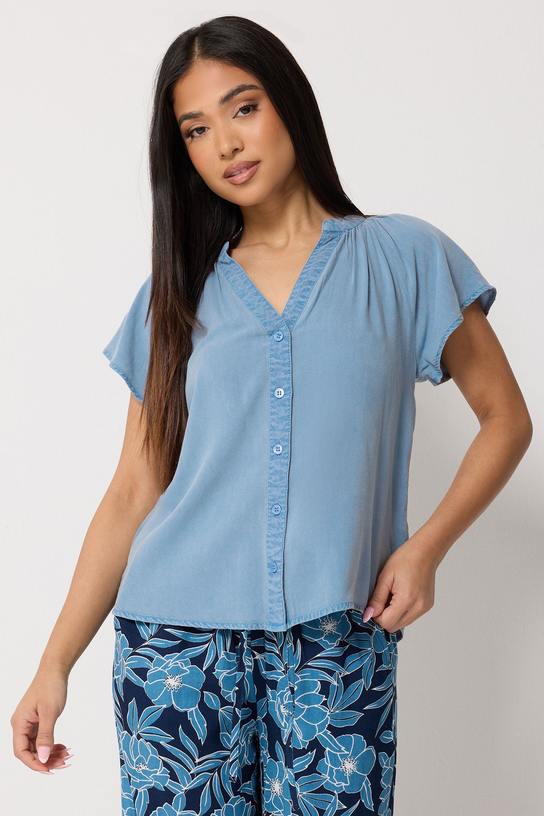 M&Co Petite Light Blue Button Front Blouse | M&Co 3