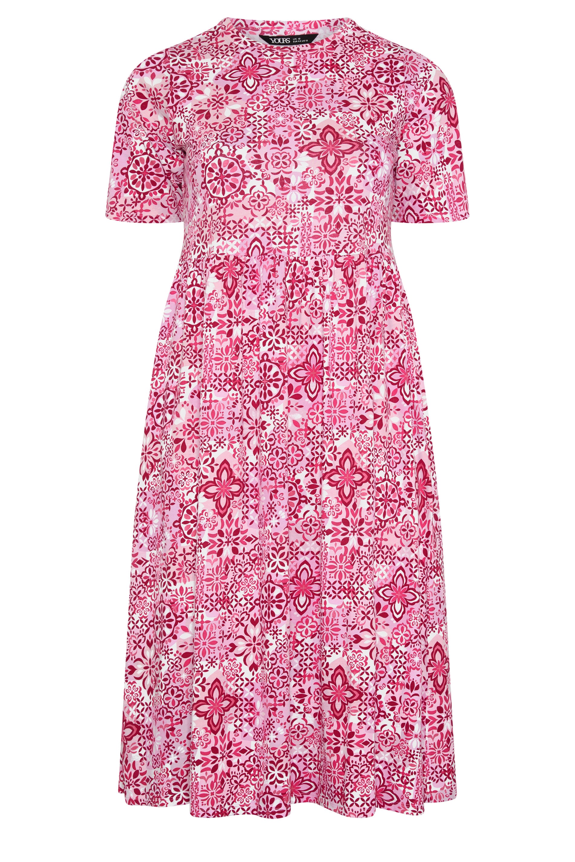 YOURS Plus Size Pink Tile Throw on Smock Dress | Yours Clothing 5
