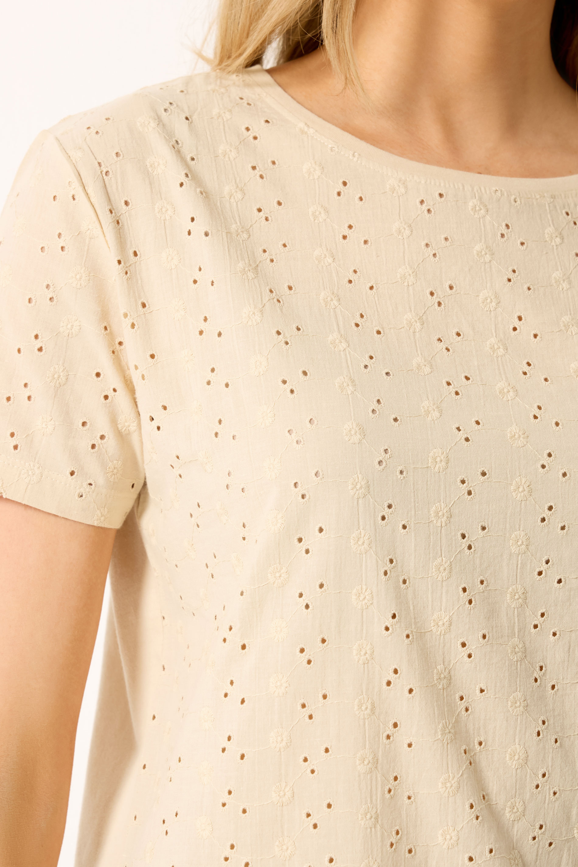 LTS Tall Women's Cream Broderie Anglaise Front T-Shirt | Long Tall Sally 4