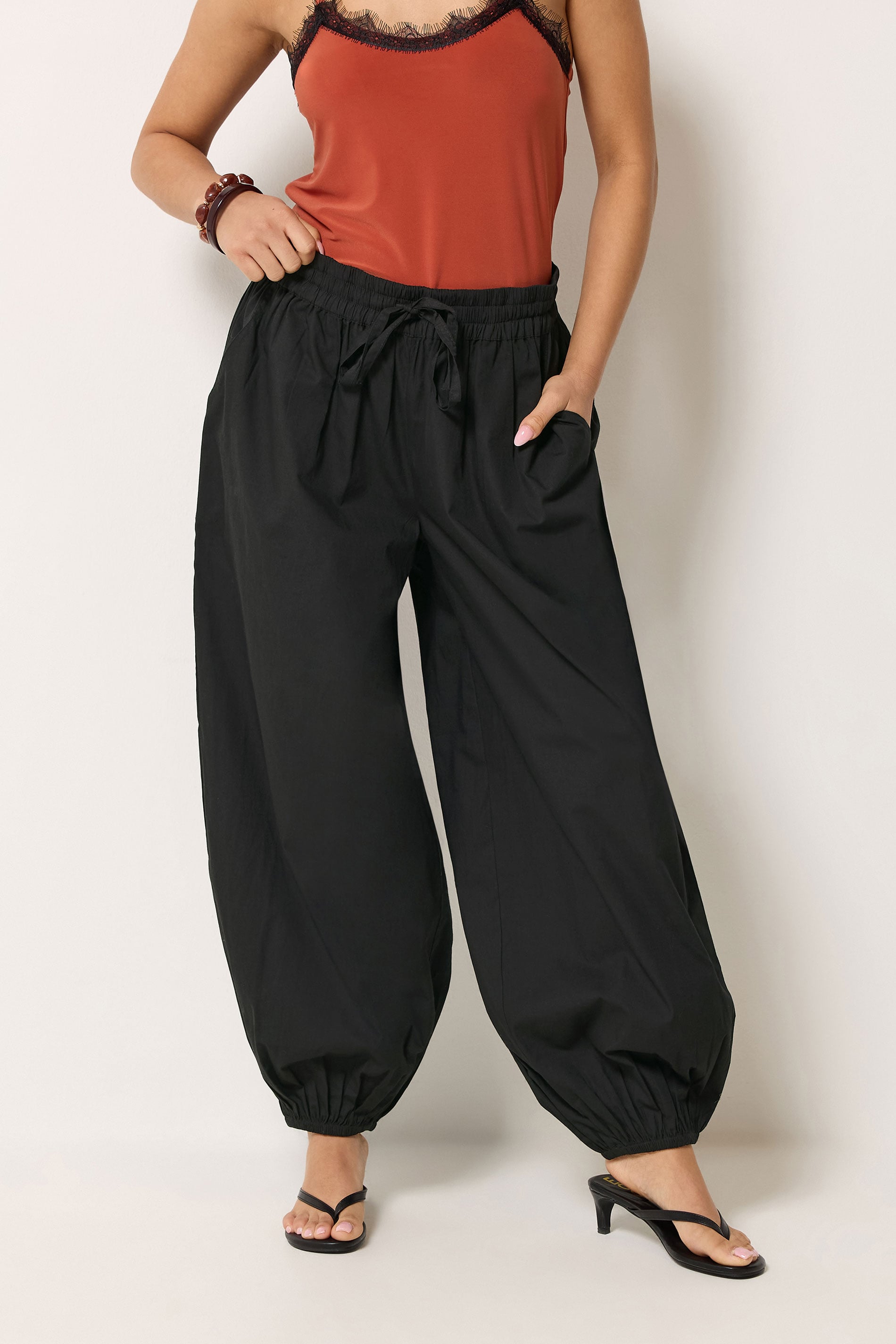 PixieGirl Petite Women's Black Cotton Cuffed Balloon Trousers | PixieGirl 1