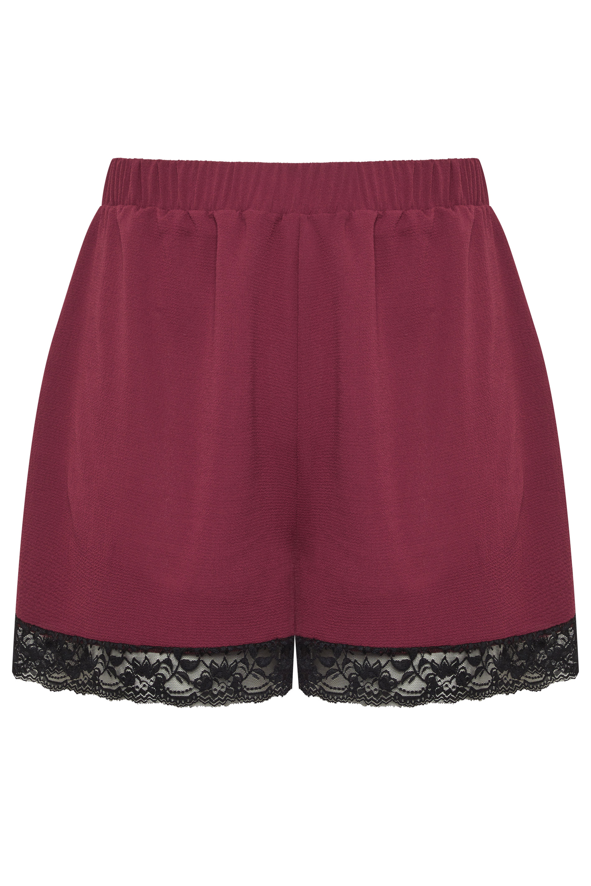 LIMITED COLLECTION Plus Size Burgundy Red Lace Trim Shorts | Yours Clothing 5